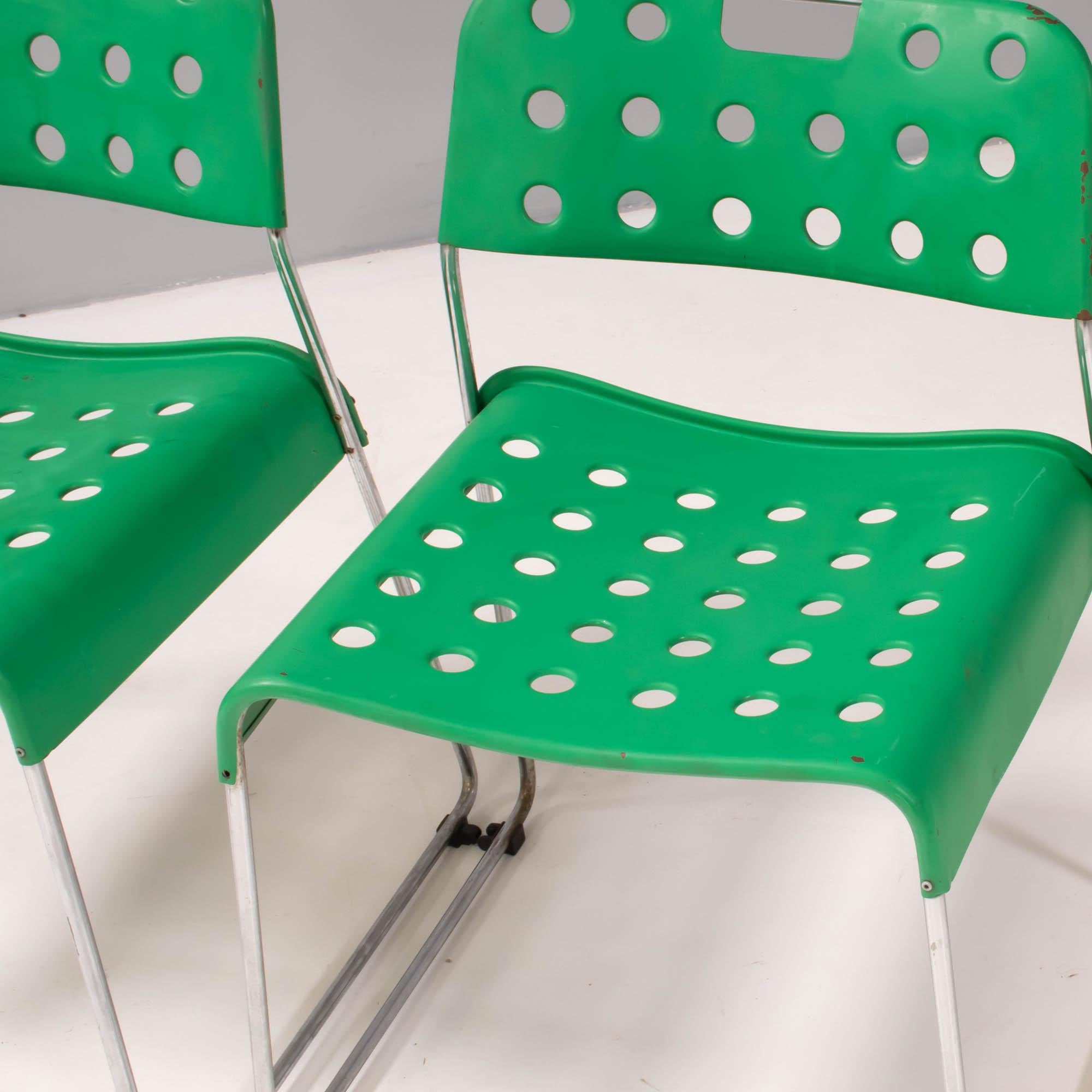 OMK by Rodney Kinsman Green Steel Omstak Dining Chairs, Set of 2 In Fair Condition In London, GB