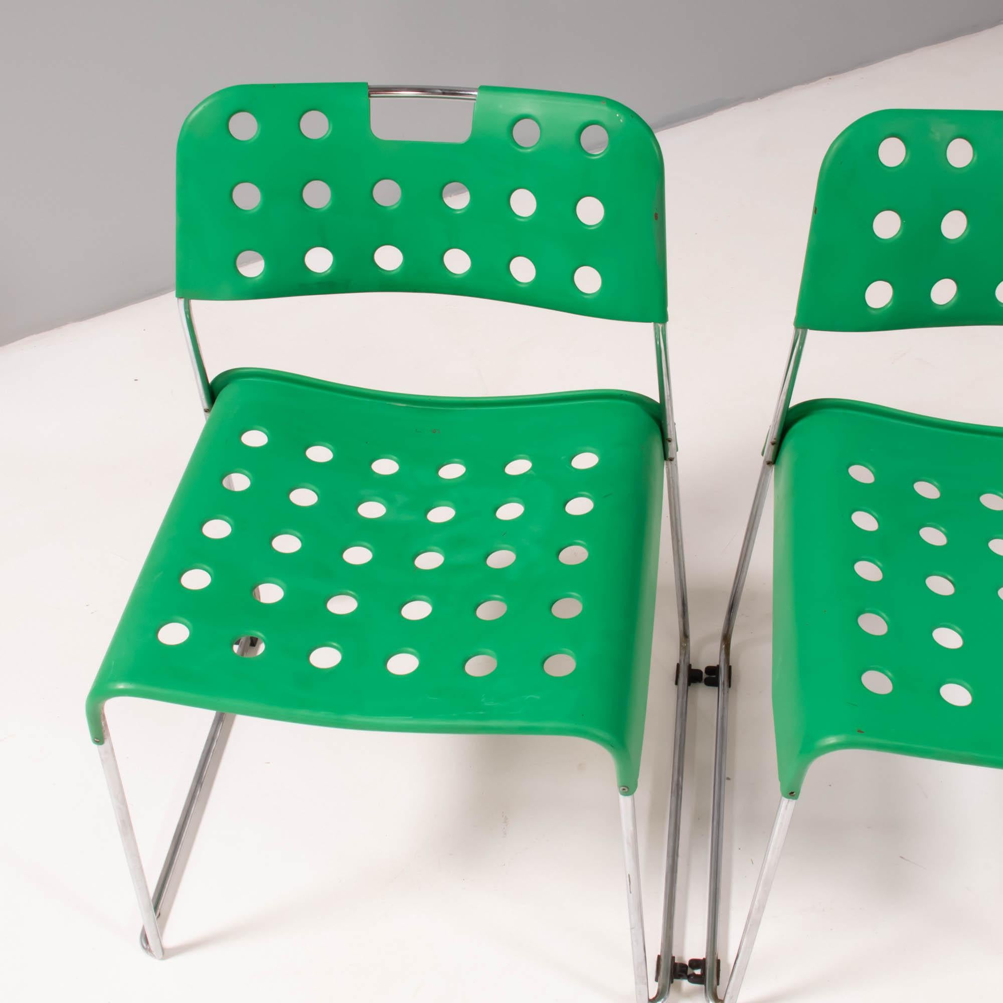 Late 20th Century OMK by Rodney Kinsman Green Steel Omstak Dining Chairs, Set of 2