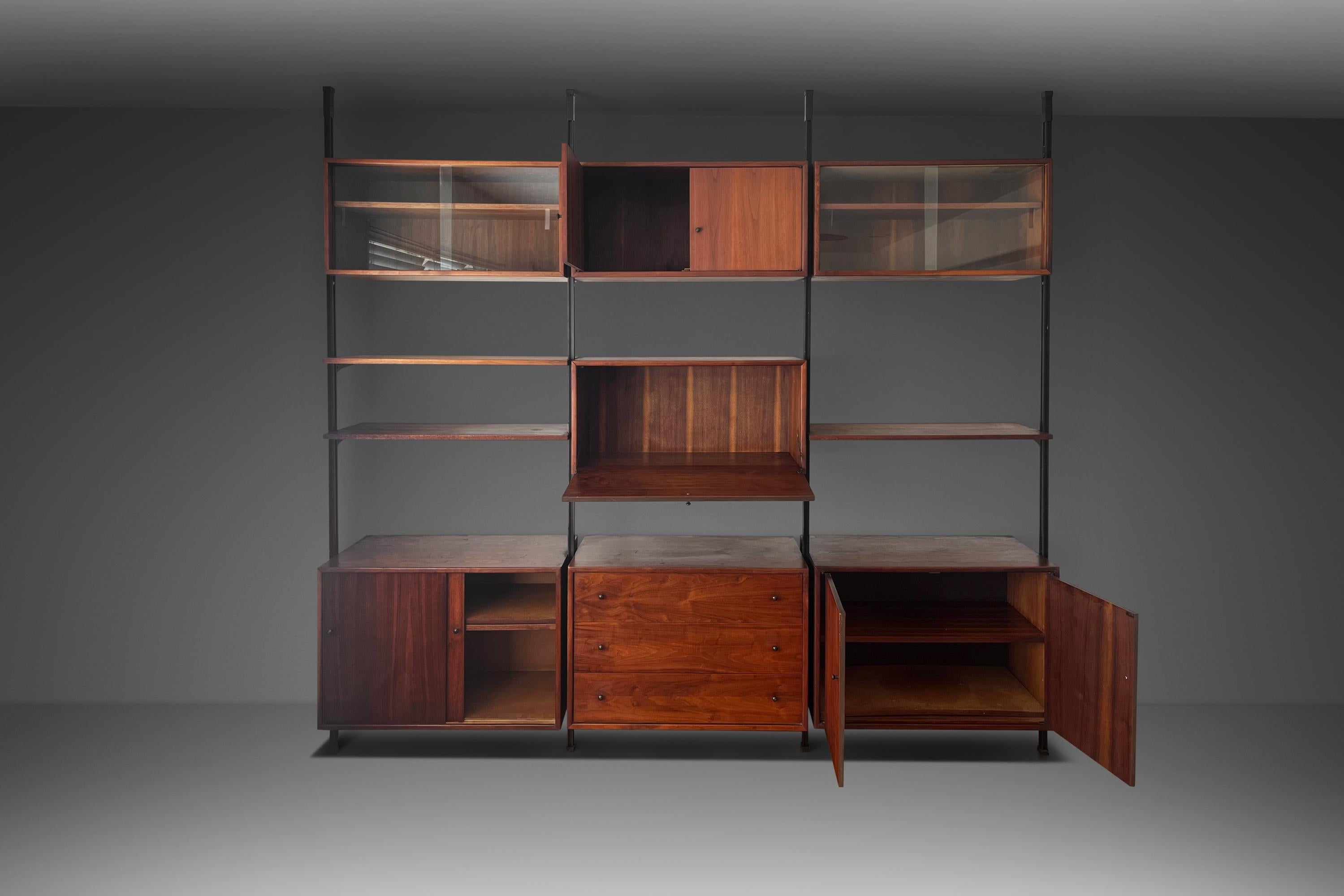 American Omni Style Wall Unit Room Divider in Teak After George Nelson, Usa, circa 1960s For Sale