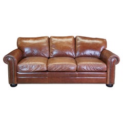 Omnia Traditional Savannah 3 Seat Brown Leather Rolled Arm Sofa Couch Lounge 84"