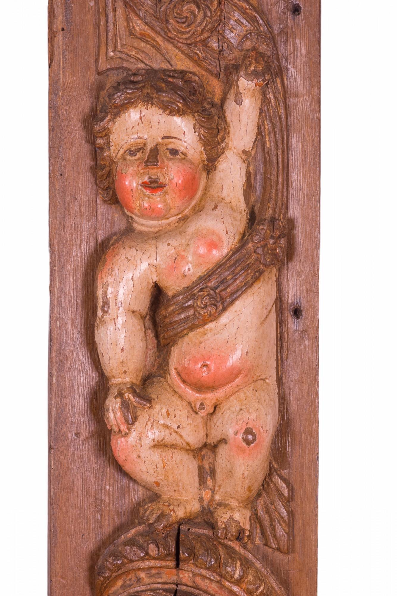 Painted Omnipresence of God, 16th Century, Carved Wood Panel For Sale