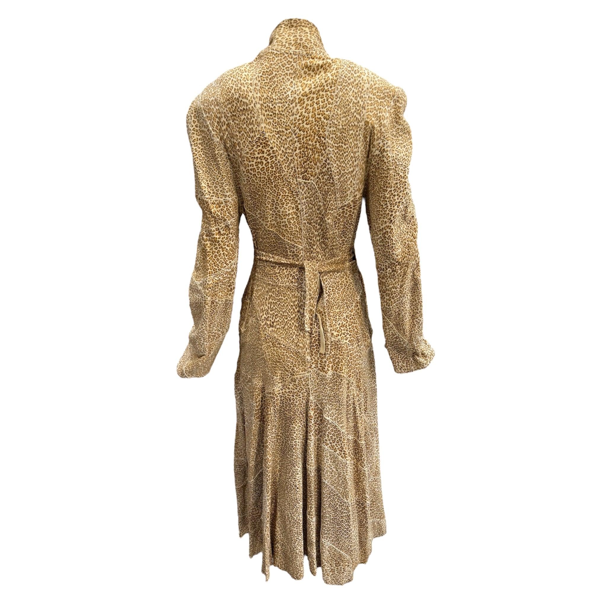 Brown OMO by Norma Kamali Leopard Print Suede Coat Dress, 1980s For Sale