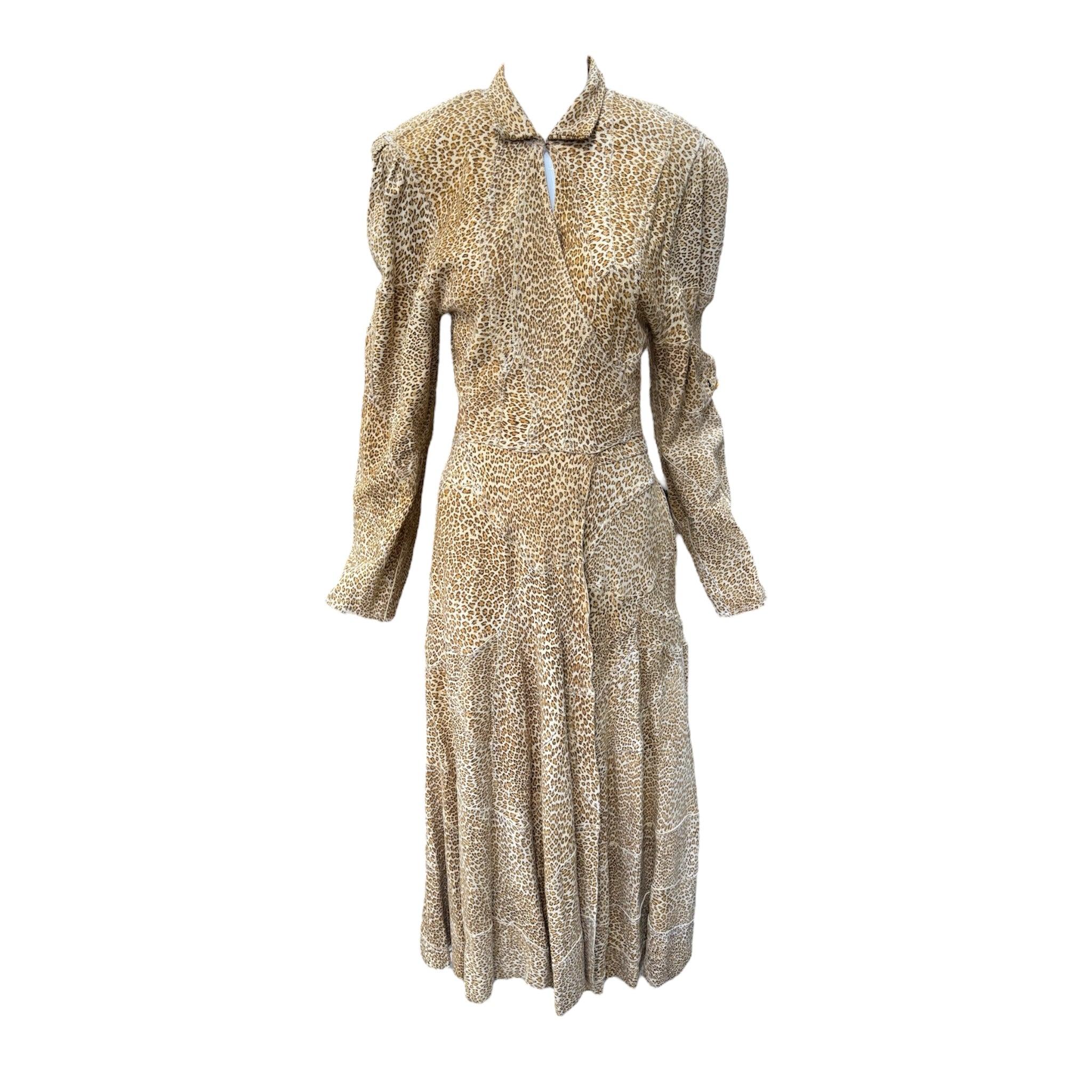 OMO by Norma Kamali Leopard Print Suede Coat Dress, 1980s For Sale