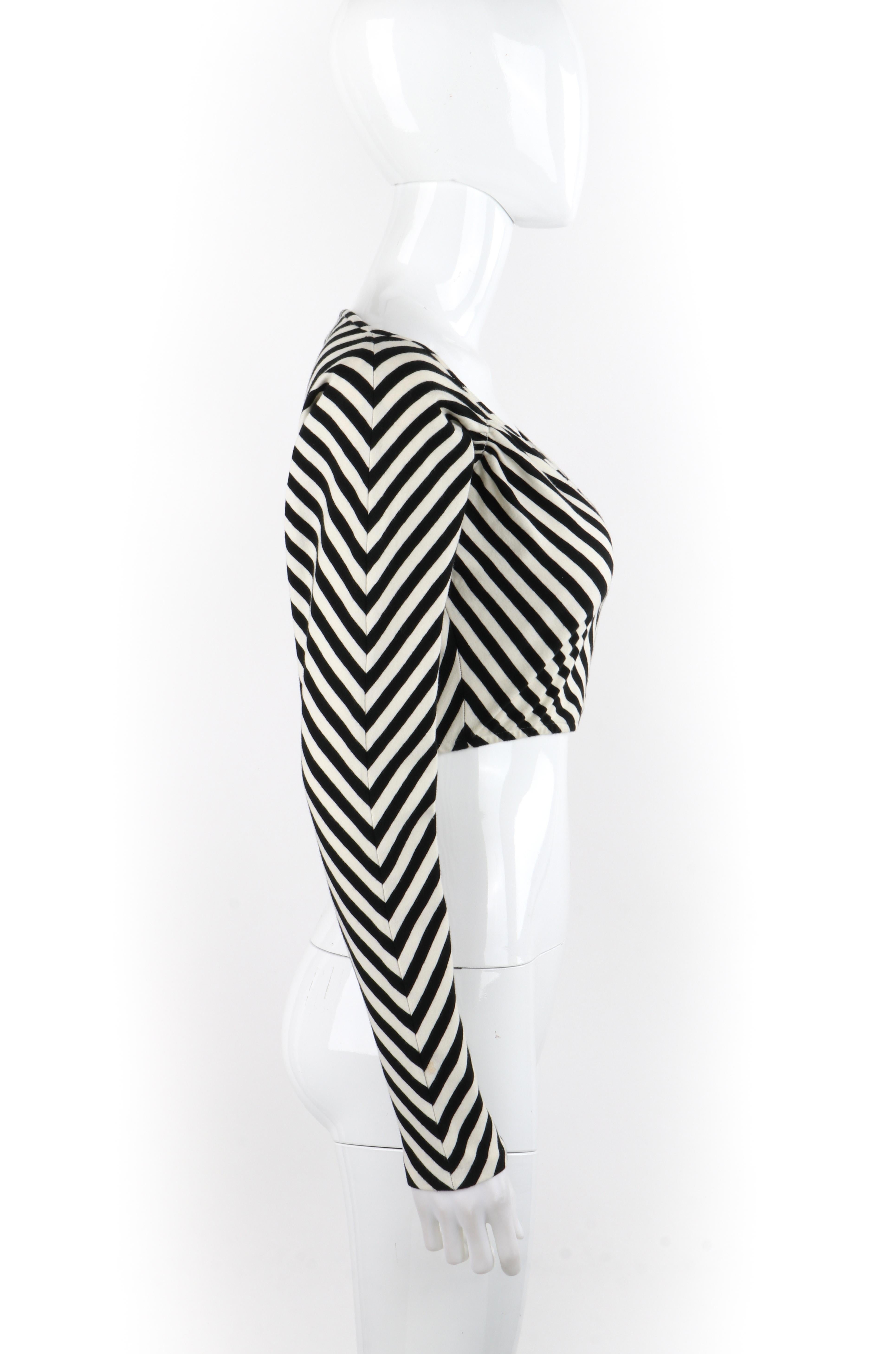 Gray OMO NORMA KAMALI c.1980s Black White Striped Cropped Long Sleeve Top For Sale