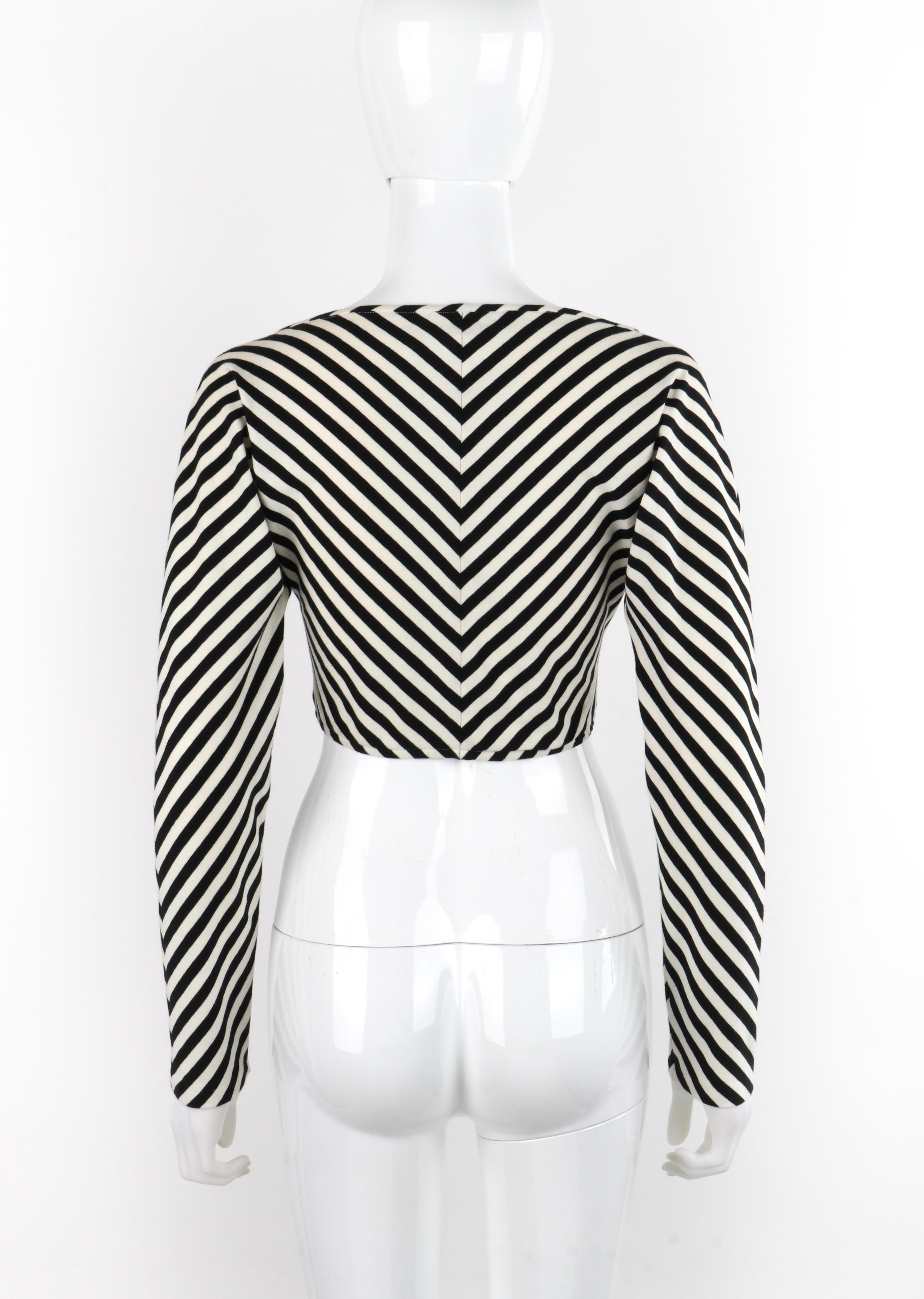 OMO NORMA KAMALI c.1980s Black White Striped Cropped Long Sleeve Top In Good Condition For Sale In Thiensville, WI