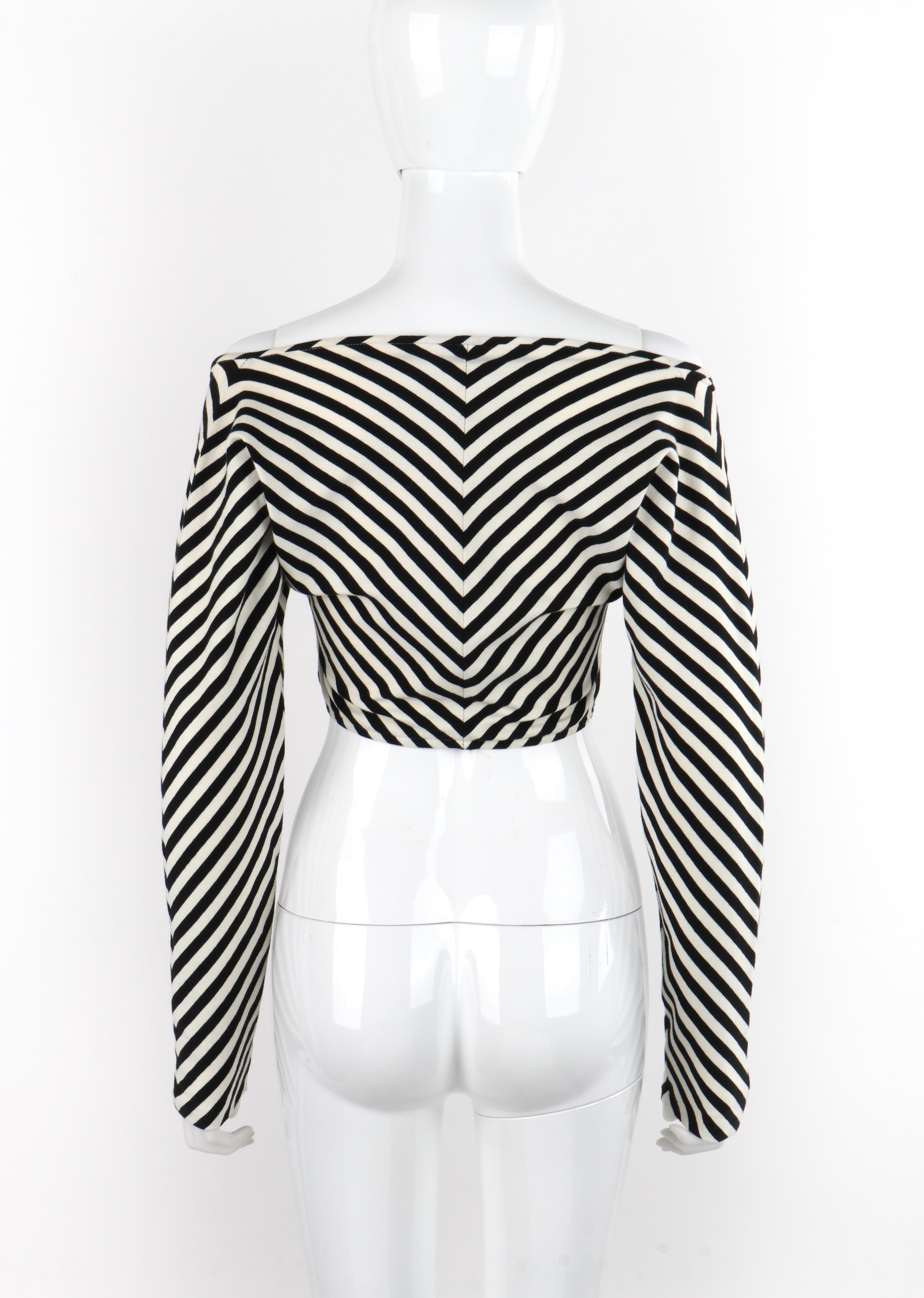 Women's OMO NORMA KAMALI c.1980s Black White Striped Cropped Long Sleeve Top For Sale