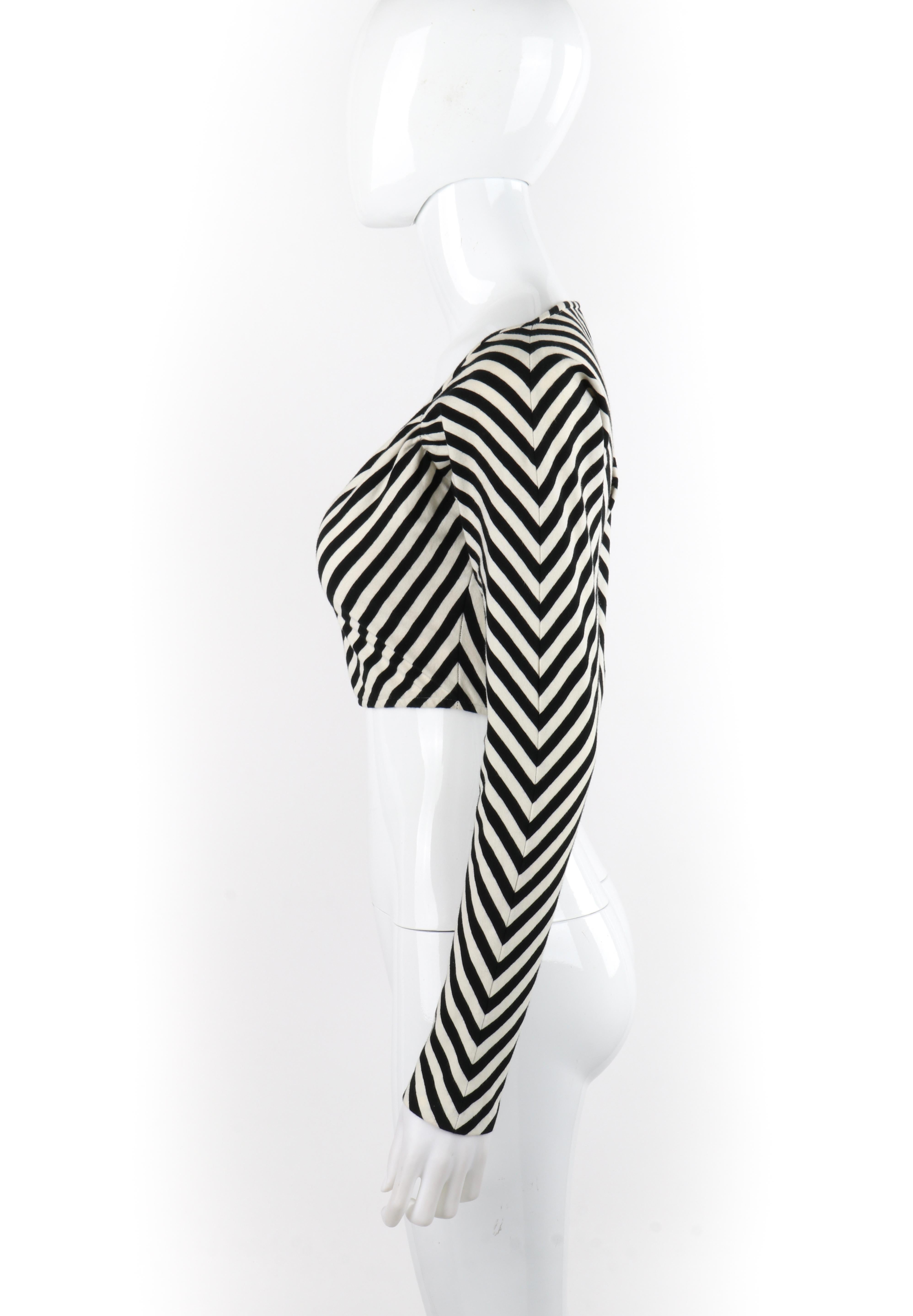 OMO NORMA KAMALI c.1980s Black White Striped Cropped Long Sleeve Top For Sale 1