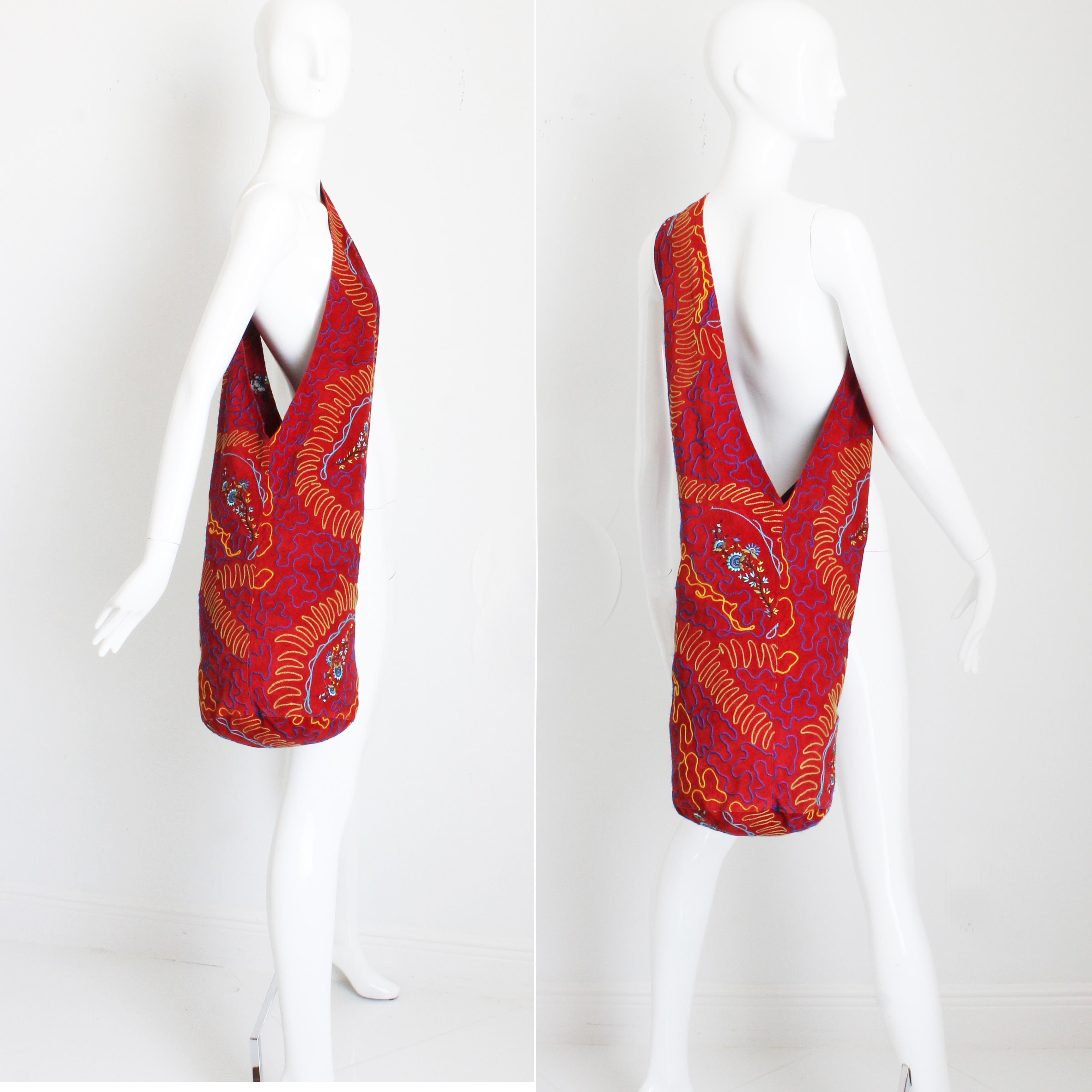 OMO Norma Kamali Giant Feedbag Crossbody Extra Large Suede Embroidery Rare 90s For Sale 5