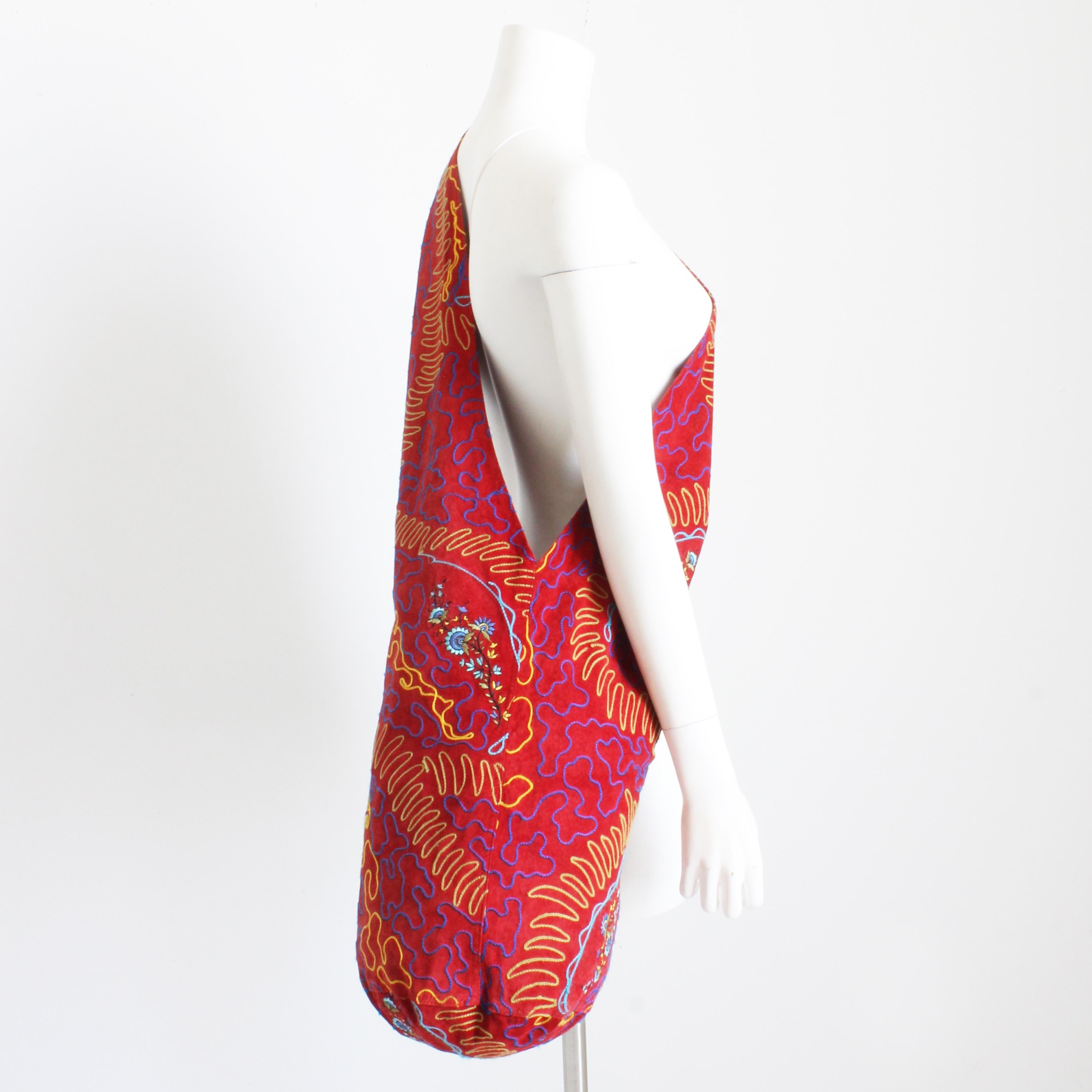 OMO Norma Kamali Giant Feedbag Crossbody Extra Large Suede Embroidery Rare 90s For Sale 6
