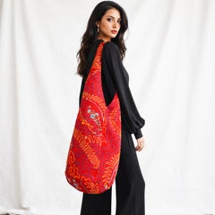 OMO Norma Kamali, borsa gigante con ricamo in pelle scamosciata extra large, raro anni '90