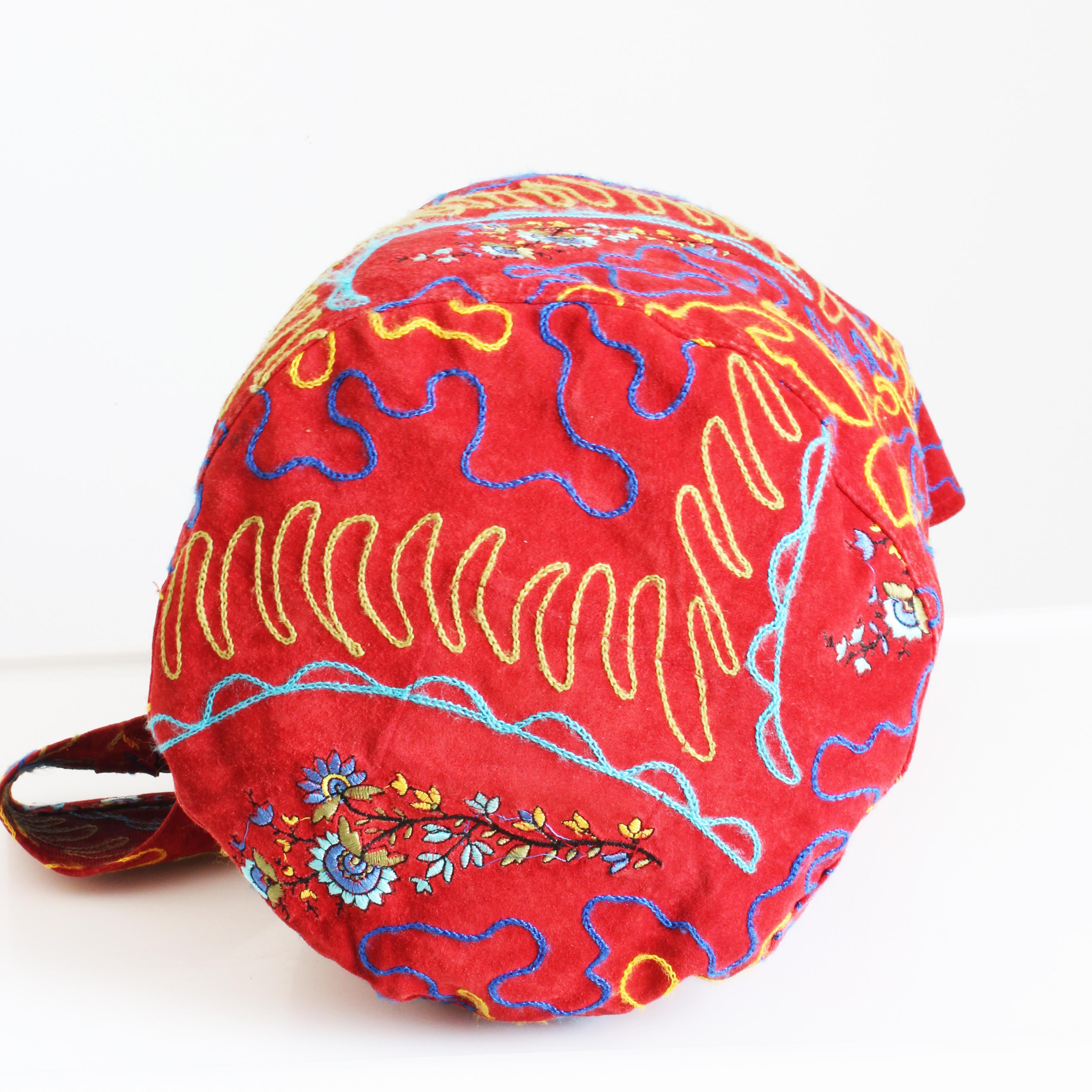 OMO Norma Kamali Giant Feedbag Crossbody Extra Large Suede Embroidery Rare 90s For Sale 3