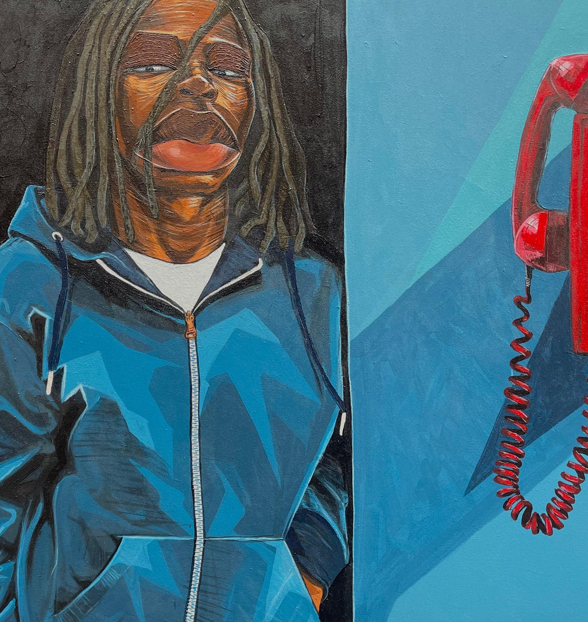 Somebody Call Me - 21st Century, Contemporary, Figurative, Expressionism, Africa - Blue Portrait Painting by Omoayo George Osoba