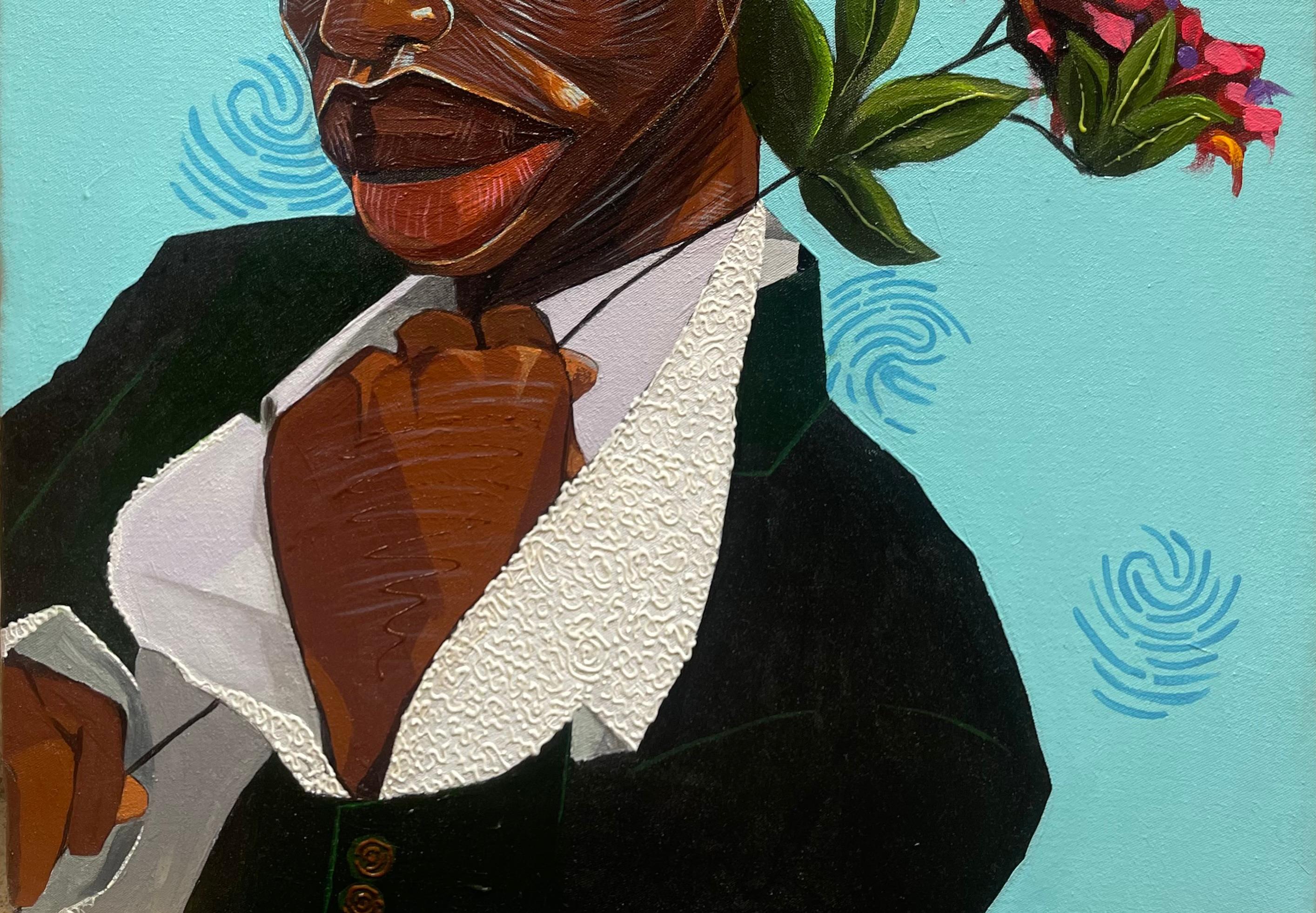 Violin Tempo -21st Century, Contemporary, Figurative, Neo-Expressionism, Floral - Expressionist Painting by Omoayo George Osoba