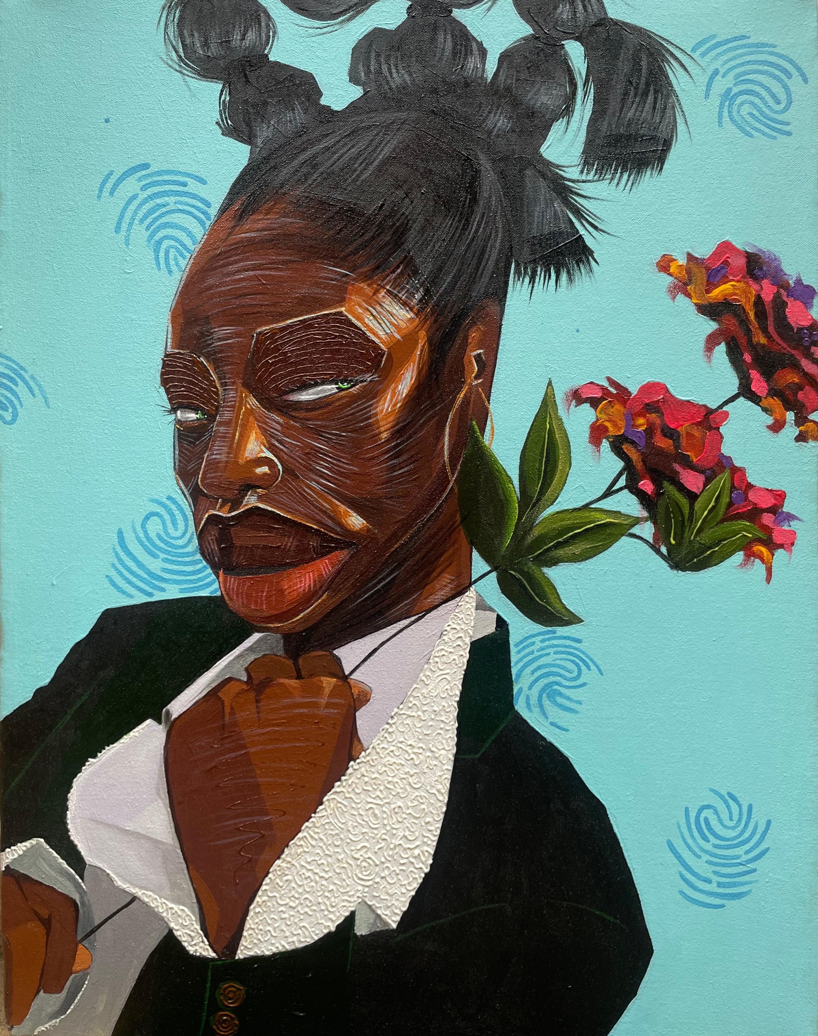 Omoayo George Osoba Figurative Painting - Violin Tempo -21st Century, Contemporary, Figurative, Neo-Expressionism, Floral