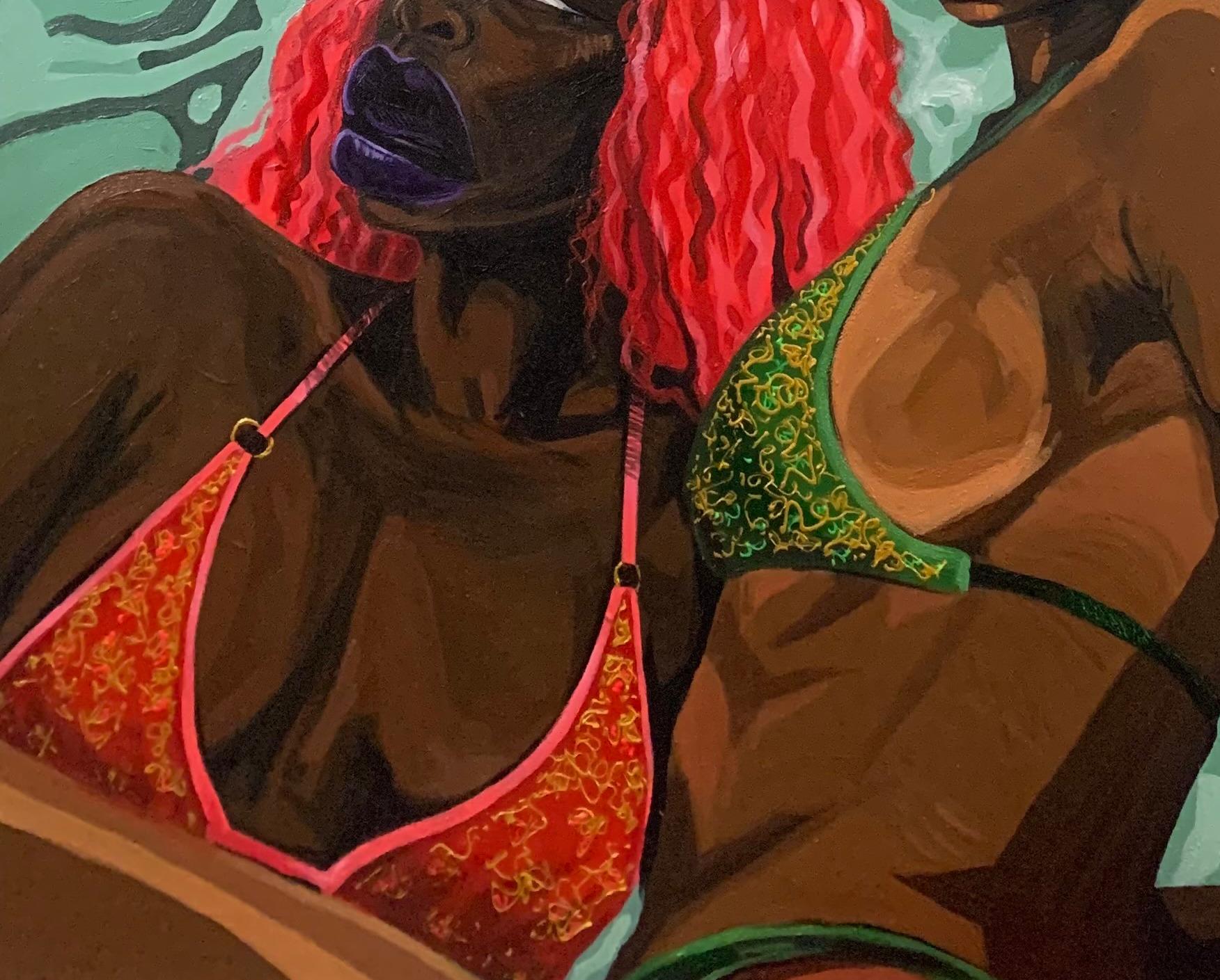 We've Got The Phunk 3 -21st Century, Contemporary, Figurative, Neo-Expressionism - Black Figurative Painting by Omoayo George Osoba