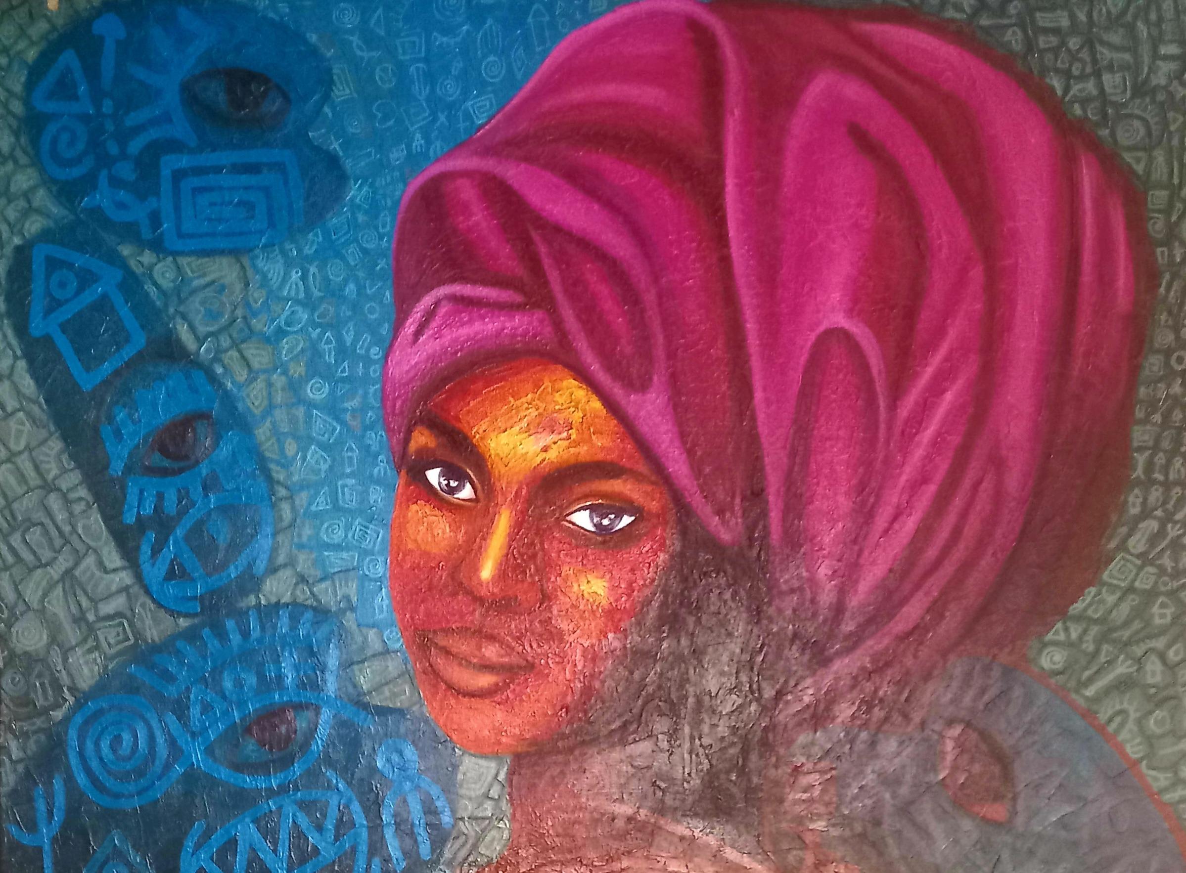 Maternità 2 -21° secolo, Contemporaneo, Pittura di ritratto, Acrilico, Arte delle donne - Painting di Omonu Salisu