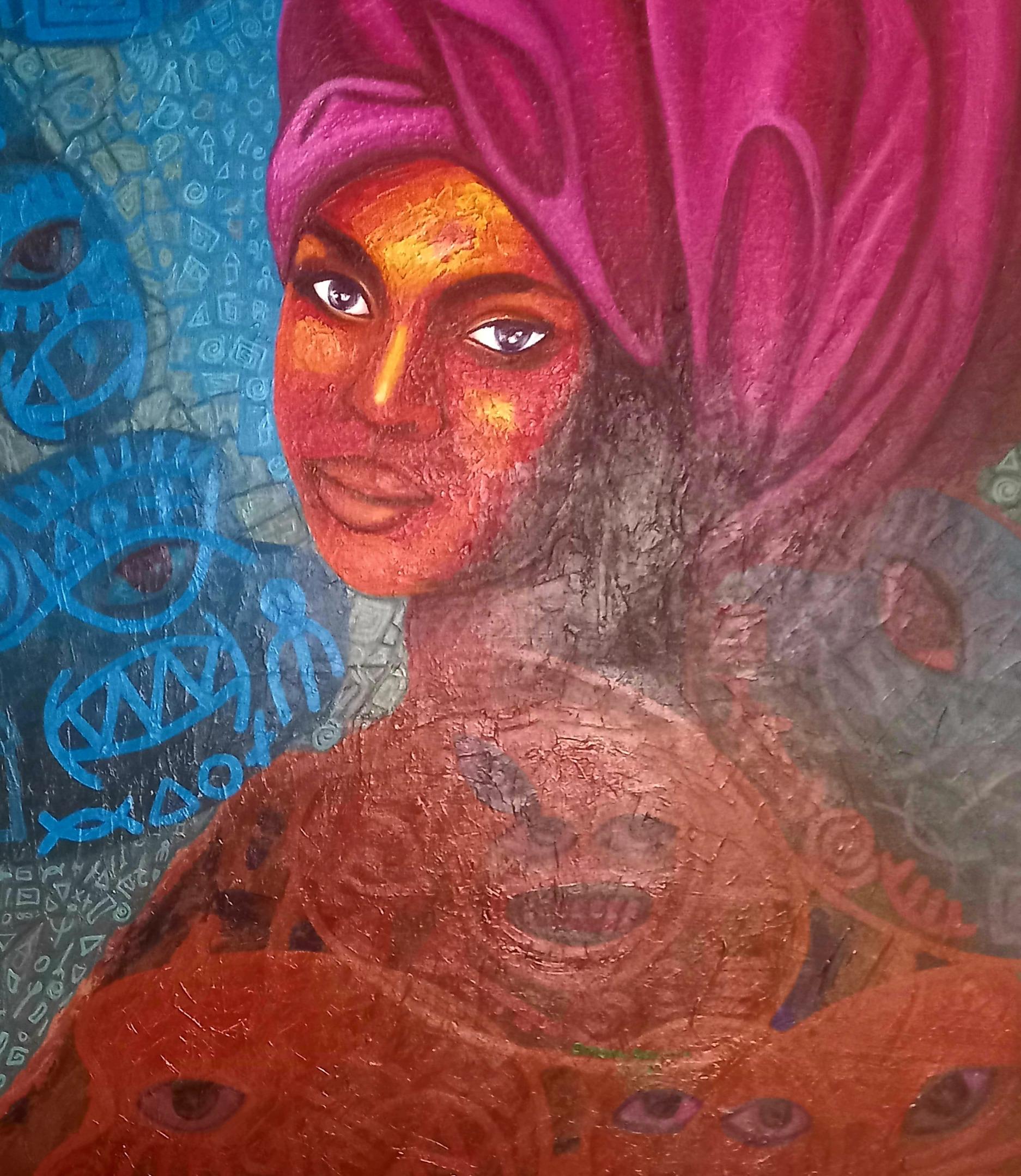 Maternità 2 -21° secolo, Contemporaneo, Pittura di ritratto, Acrilico, Arte delle donne - Portrait Painting Marrone di Omonu Salisu