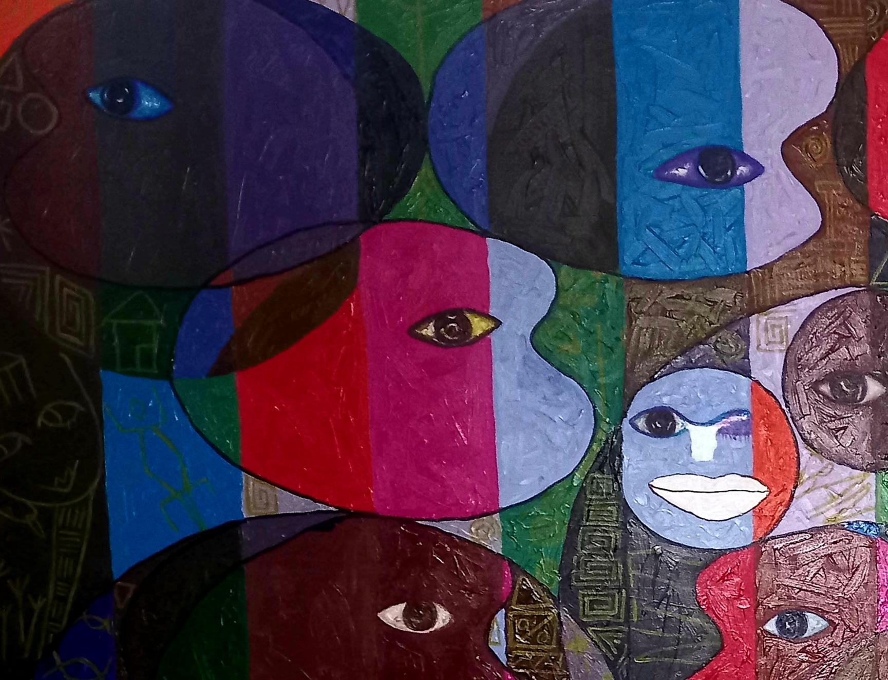 Pallette Heads 2 -21° secolo, Contemporaneo, Pittura astratta, Acrilico, Persone - Painting di Omonu Salisu