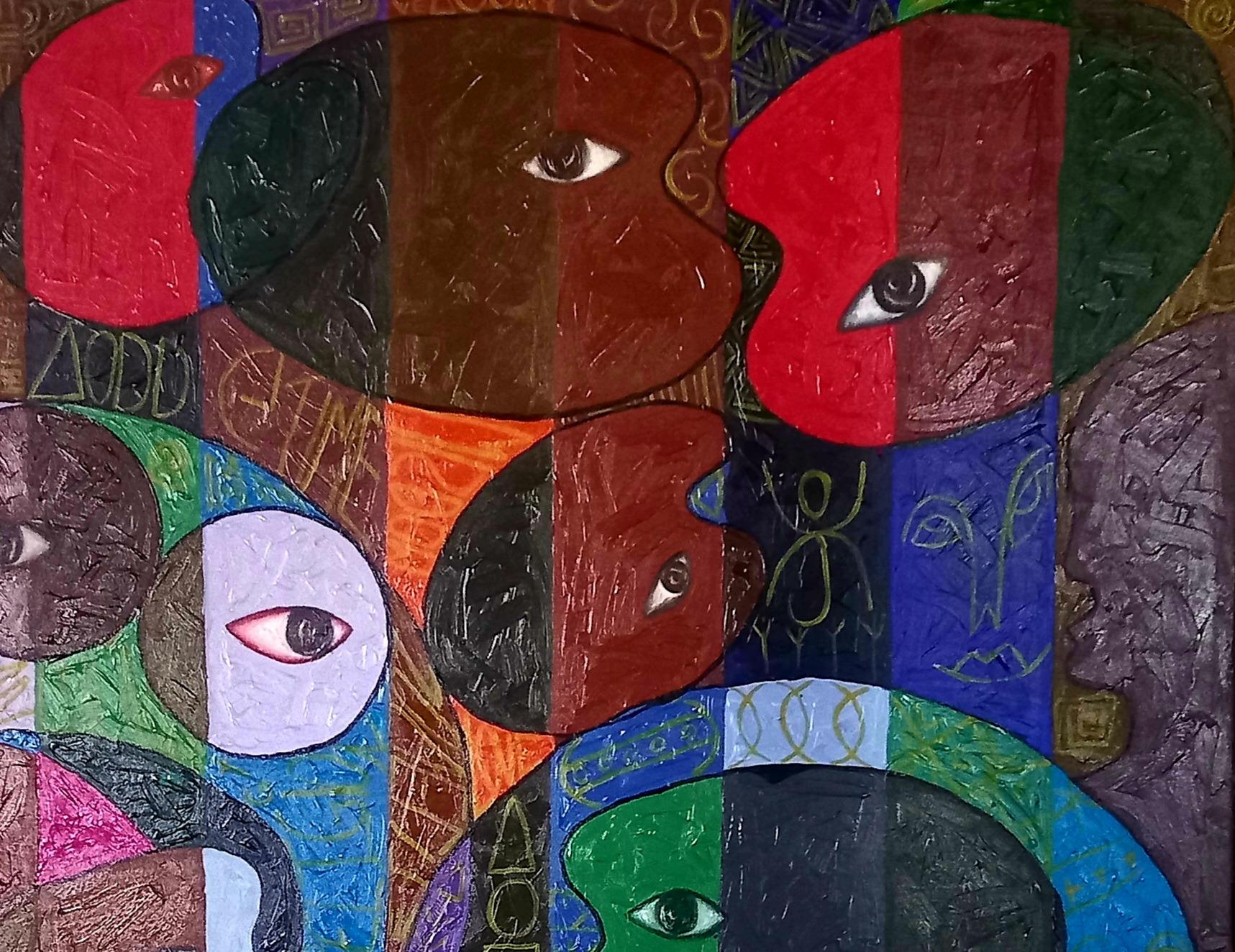 Pallette Heads 2 -21° secolo, Contemporaneo, Pittura astratta, Acrilico, Persone - Painting Neoespressionismo di Omonu Salisu