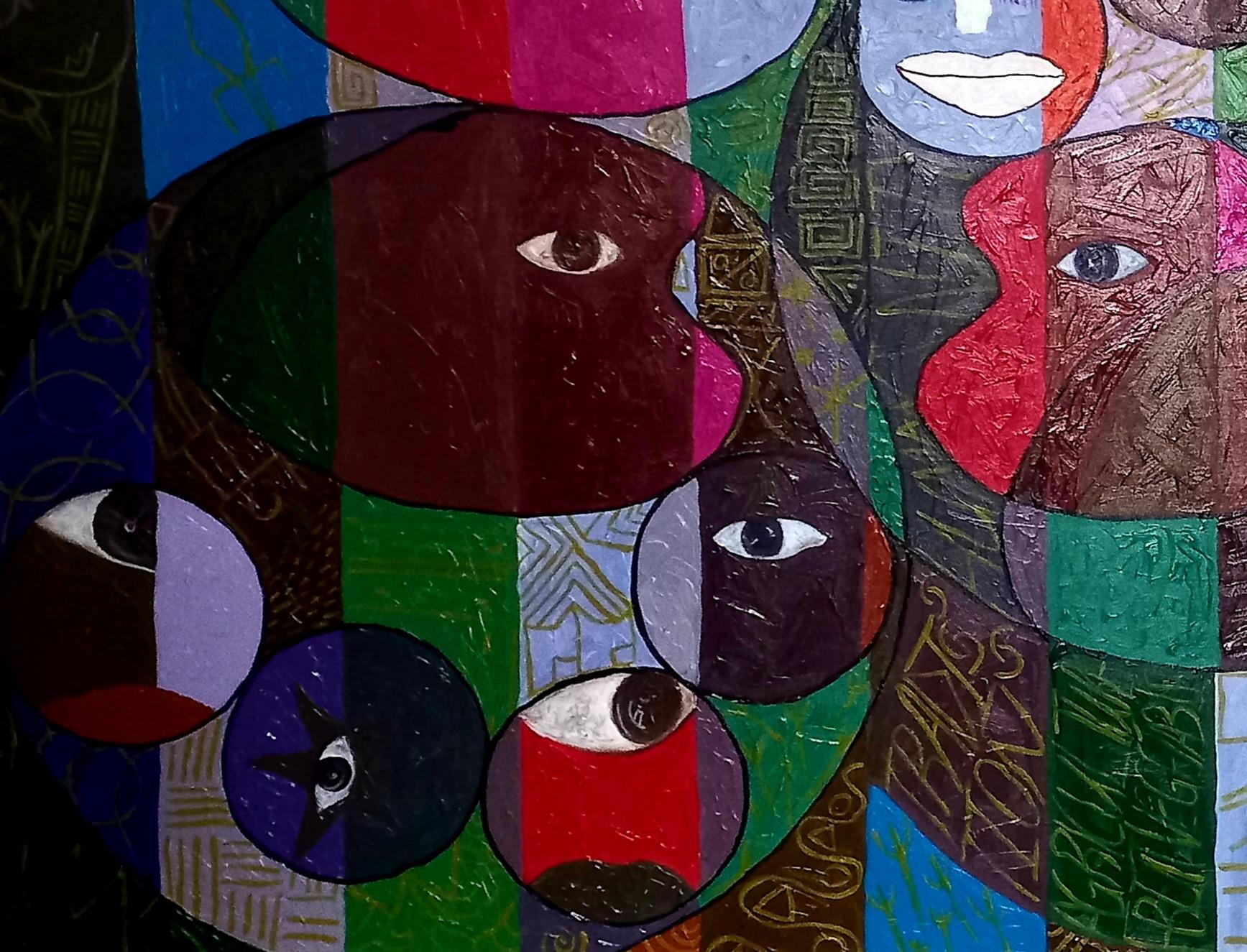 Pallette Heads 2 -21° secolo, Contemporaneo, Pittura astratta, Acrilico, Persone - Figurative Painting Nero di Omonu Salisu