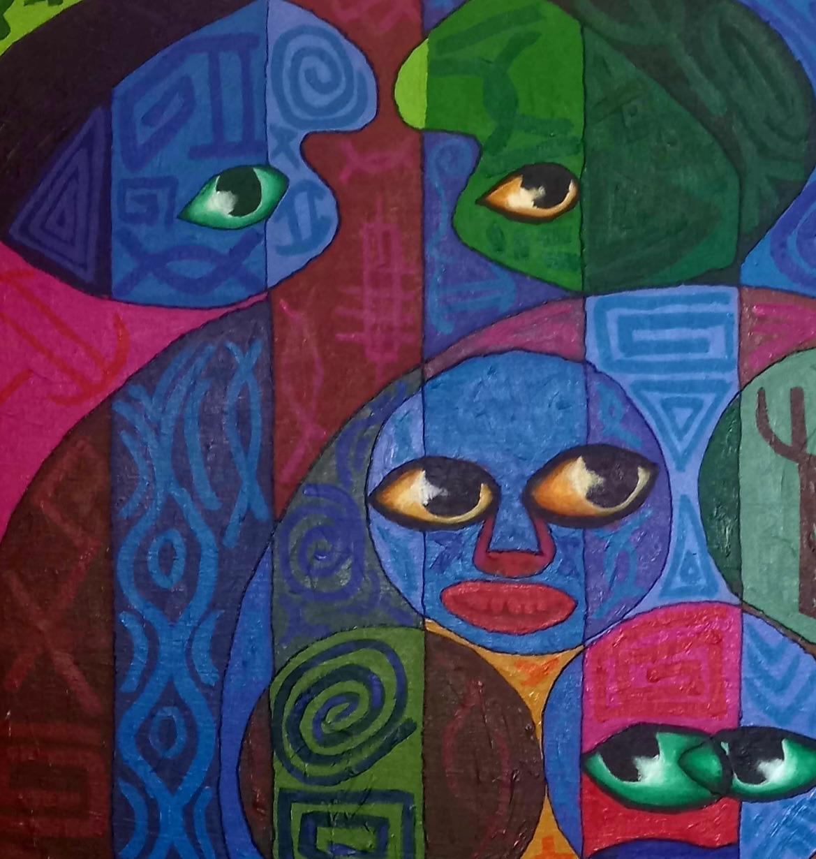 Pallette Heads 1 -21° secolo, Contemporaneo, Pittura astratta, Acrilico, Persone - Painting di Omonu Salisu