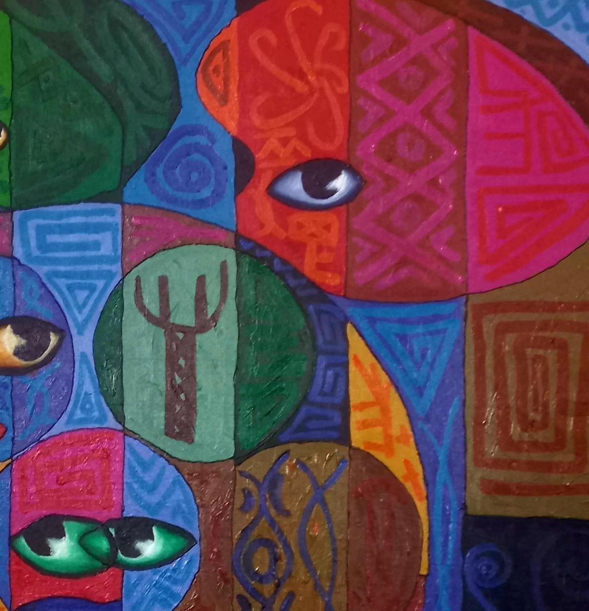 Pallette Heads 1 -21° secolo, Contemporaneo, Pittura astratta, Acrilico, Persone - Painting Neoespressionismo di Omonu Salisu