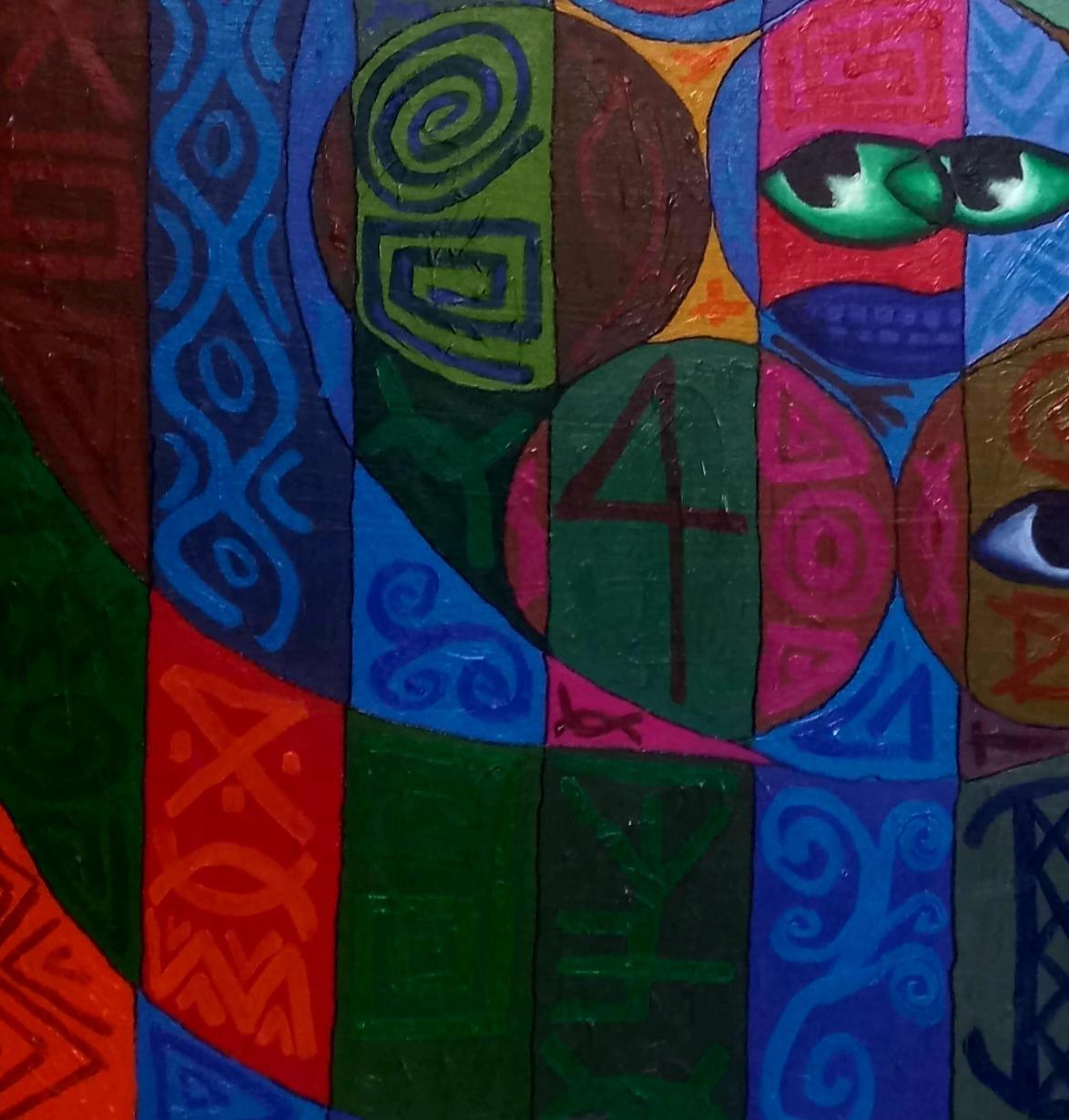 Pallette Heads 1 -21° secolo, Contemporaneo, Pittura astratta, Acrilico, Persone - Abstract Painting Nero di Omonu Salisu