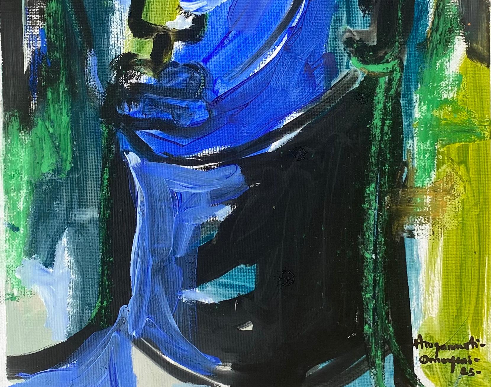 Between Silence and Light - 21st Century Contemporary, Figurative, Impressionist - Blue Figurative Painting by Omoyeni Arogunmati