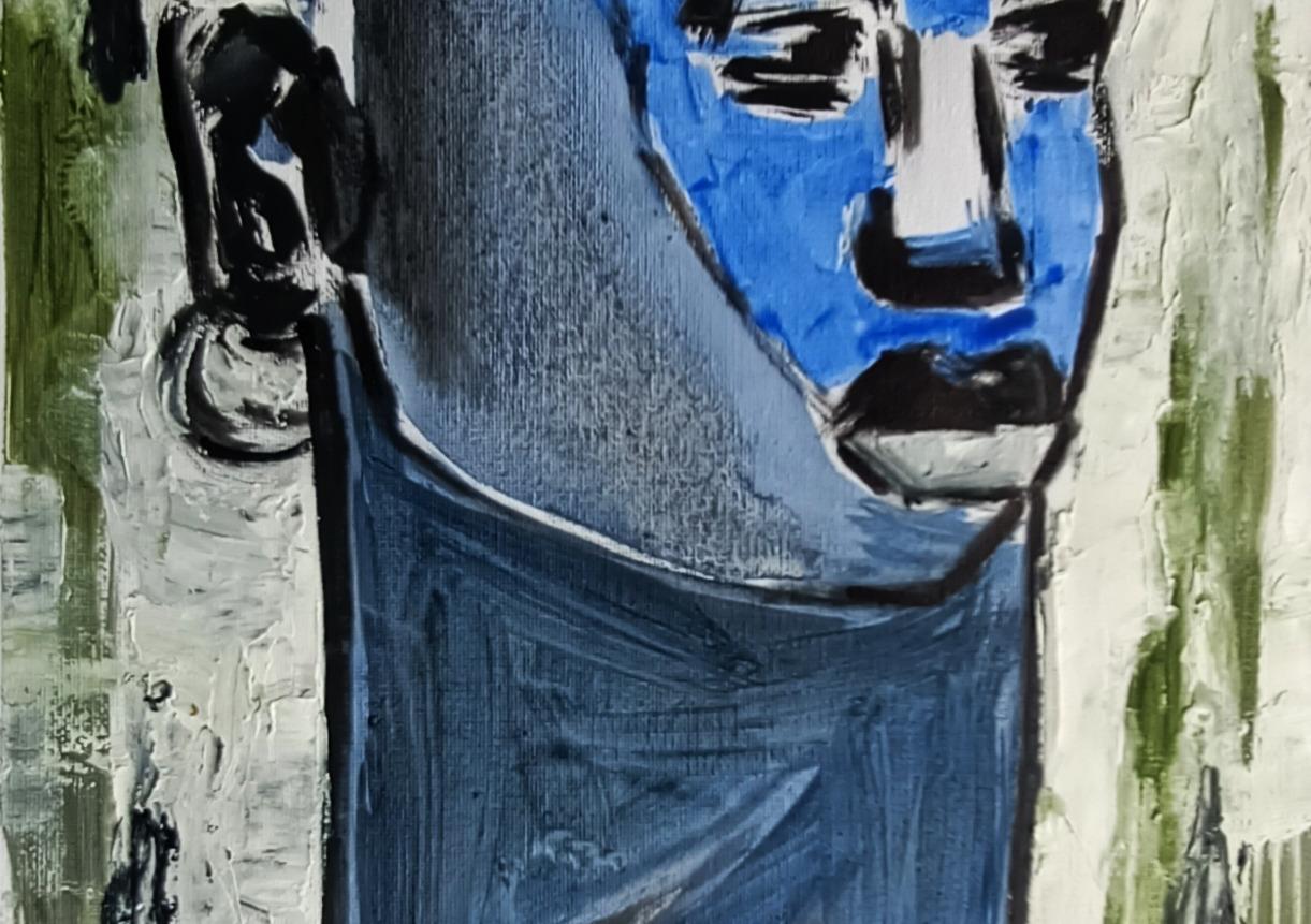 Blue Woman 1 - Impressionist Painting by Omoyeni Arogunmati