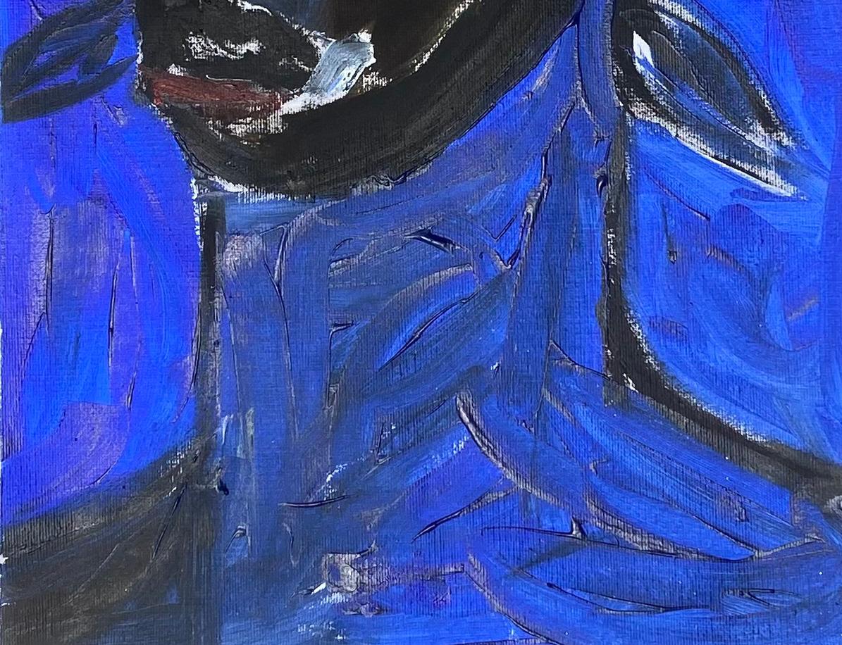 Feasting in Divine Time 2 - 21st Century Contemporary, Figurative, Impressionist - Blue Figurative Painting by Omoyeni Arogunmati