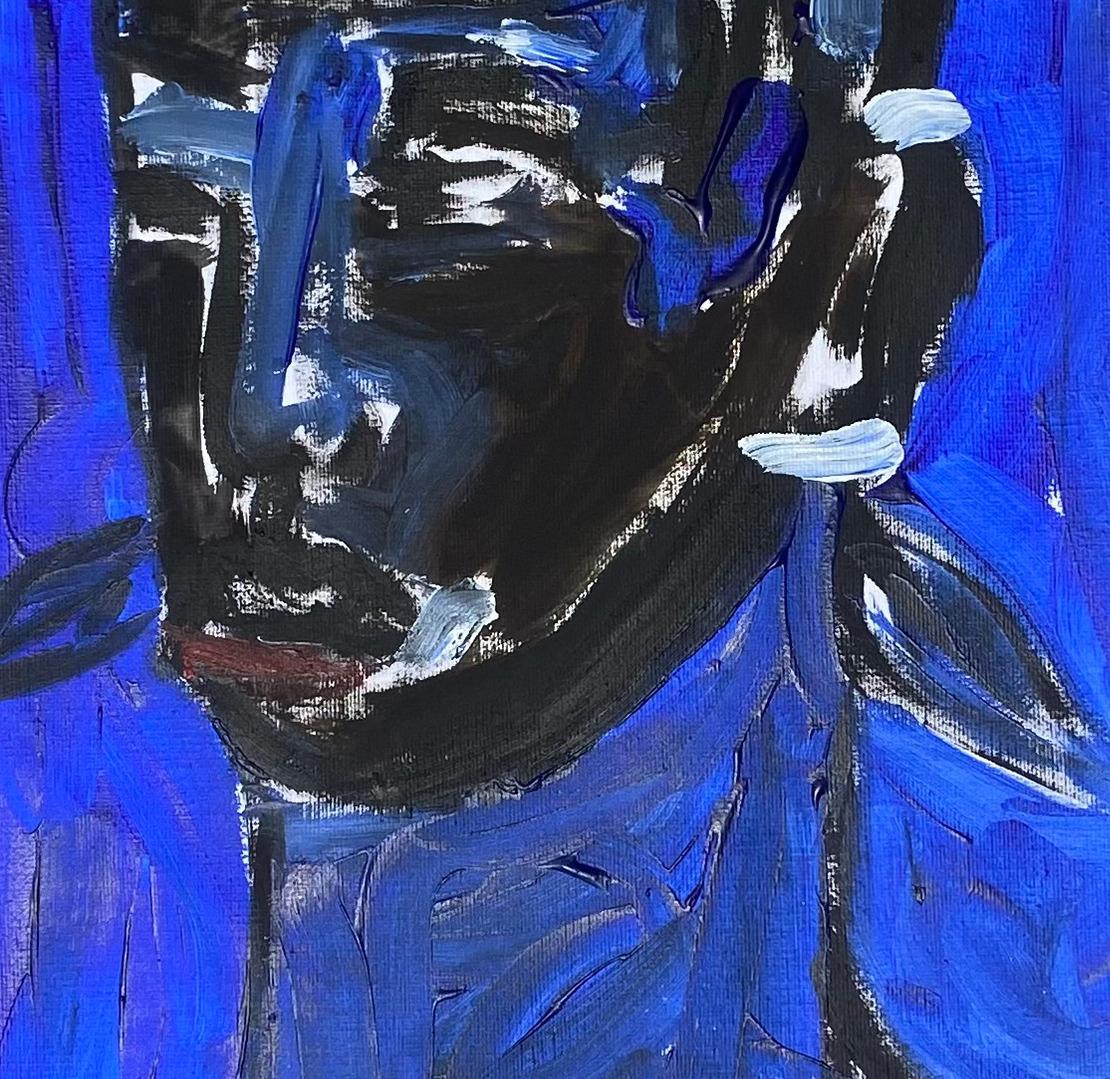 A blue-toned woman adorned with gold leaf earrings eats in calm stillness, symbolizing quiet readiness for divine blessings. The gold reflects destiny’s gifts, arriving not by will but at the right moment—echoing Aimasiko, the mystery of divine