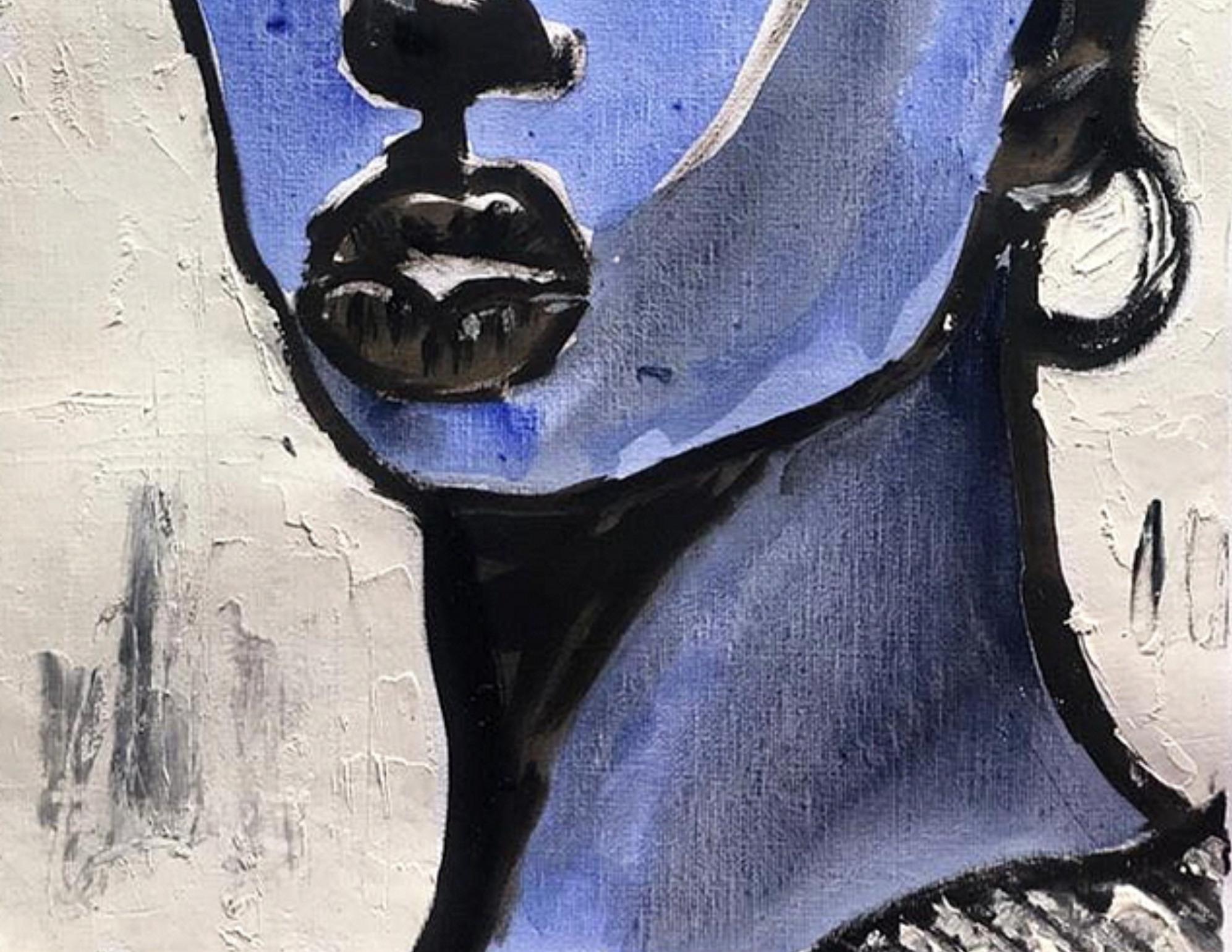 Her Self Made 1 - Siglo XXI Contemporáneo, Figurativo, Impresionista, Mujer - Figurative Painting Gris de Omoyeni Arogunmati