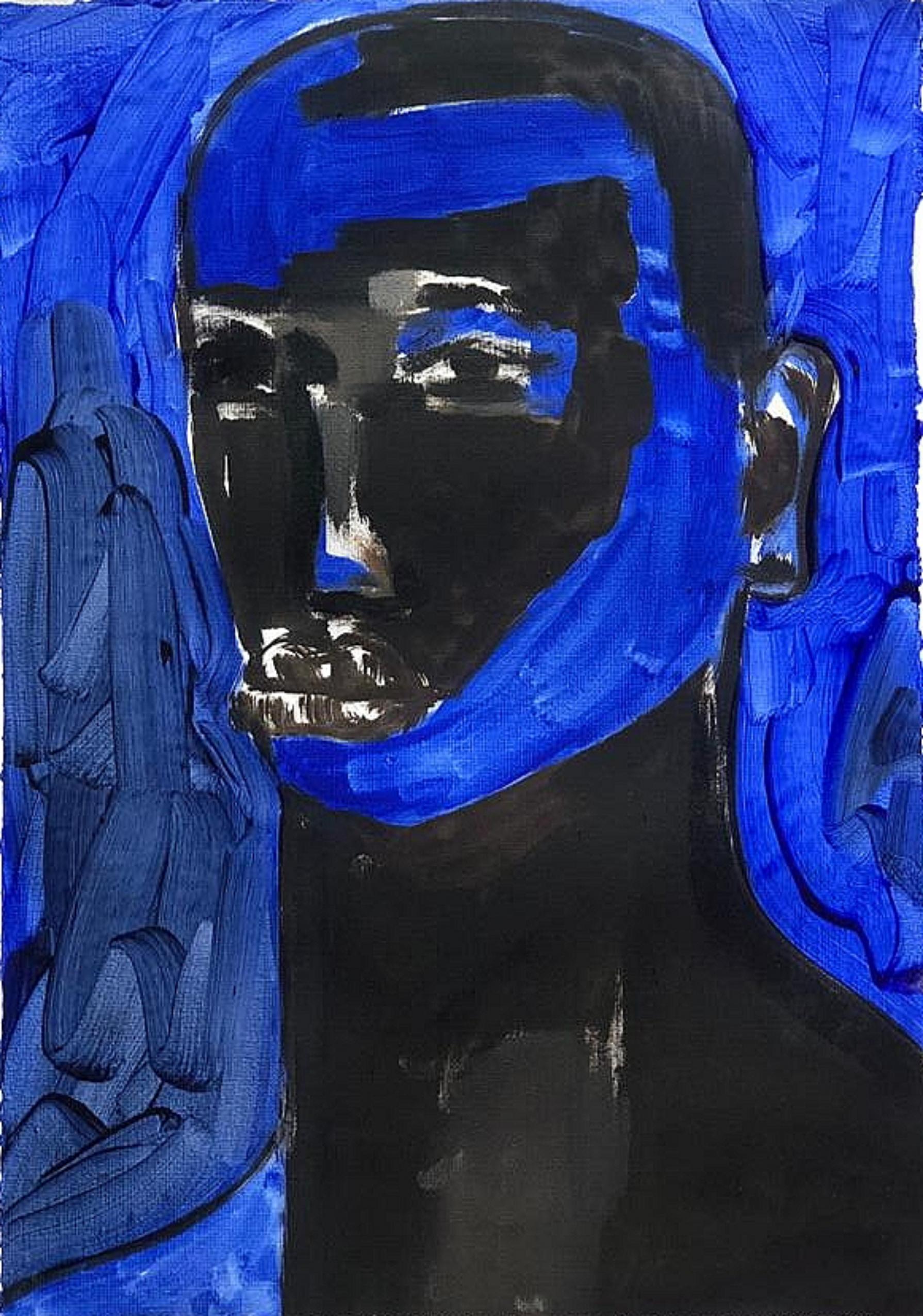 Portrait Painting di Omoyeni Arogunmati - My Light Blue Dream 2 - 21° Secolo Contemporaneo, Figurativo, Pop Art, Donne