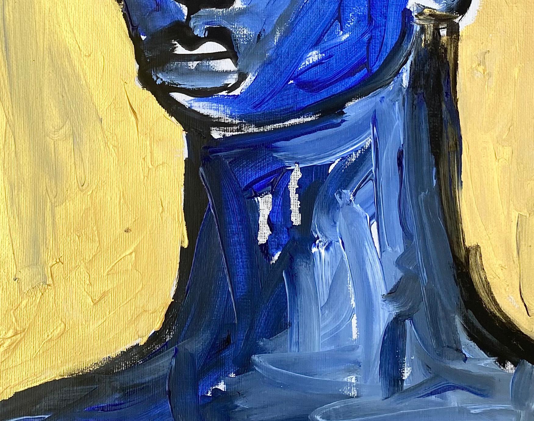 Threads of Gold Through The Unknown - 21st Century Contemporary, Impressionist - Blue Figurative Painting by Omoyeni Arogunmati