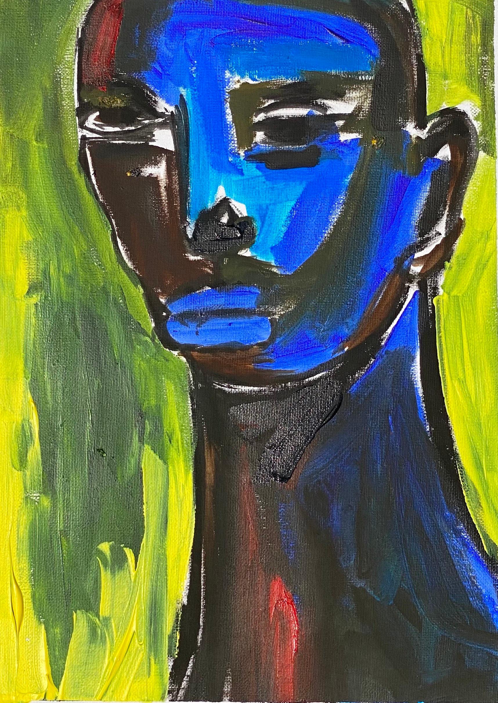 Omoyeni Arogunmati Figurative Painting – Unapologetic Blue 2 - 21. Jahrhundert Zeitgenössisch, Impressionistisch, Modern