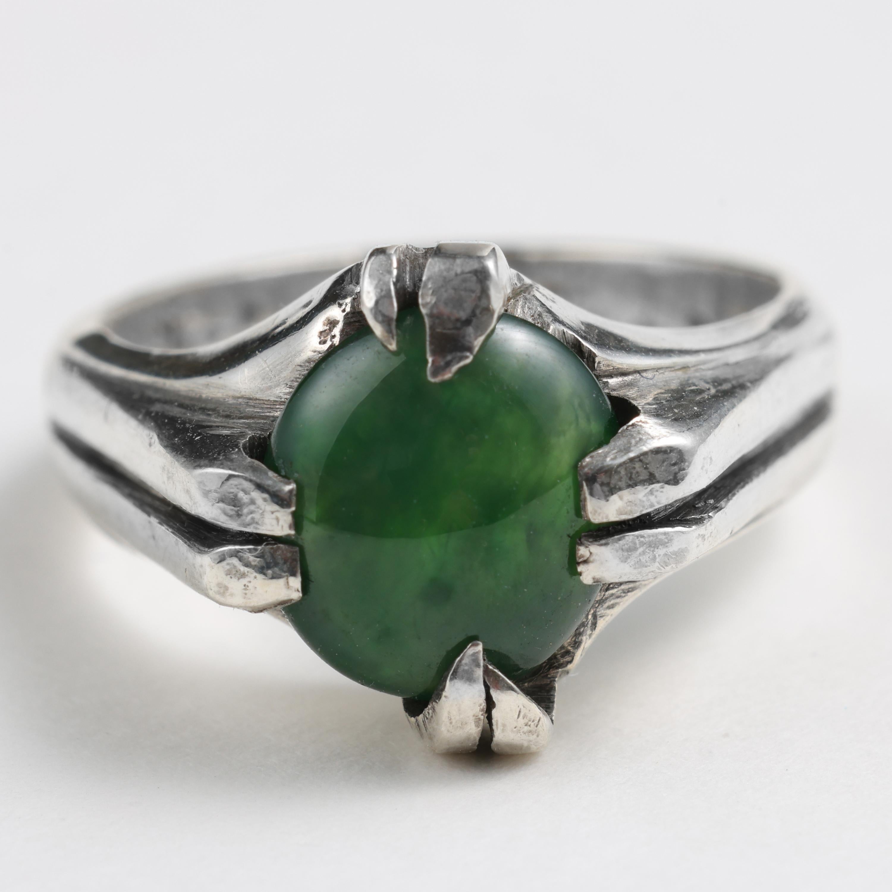 Omphacite Jade Ring in Silver, Certified Untreated Fei Cui 4