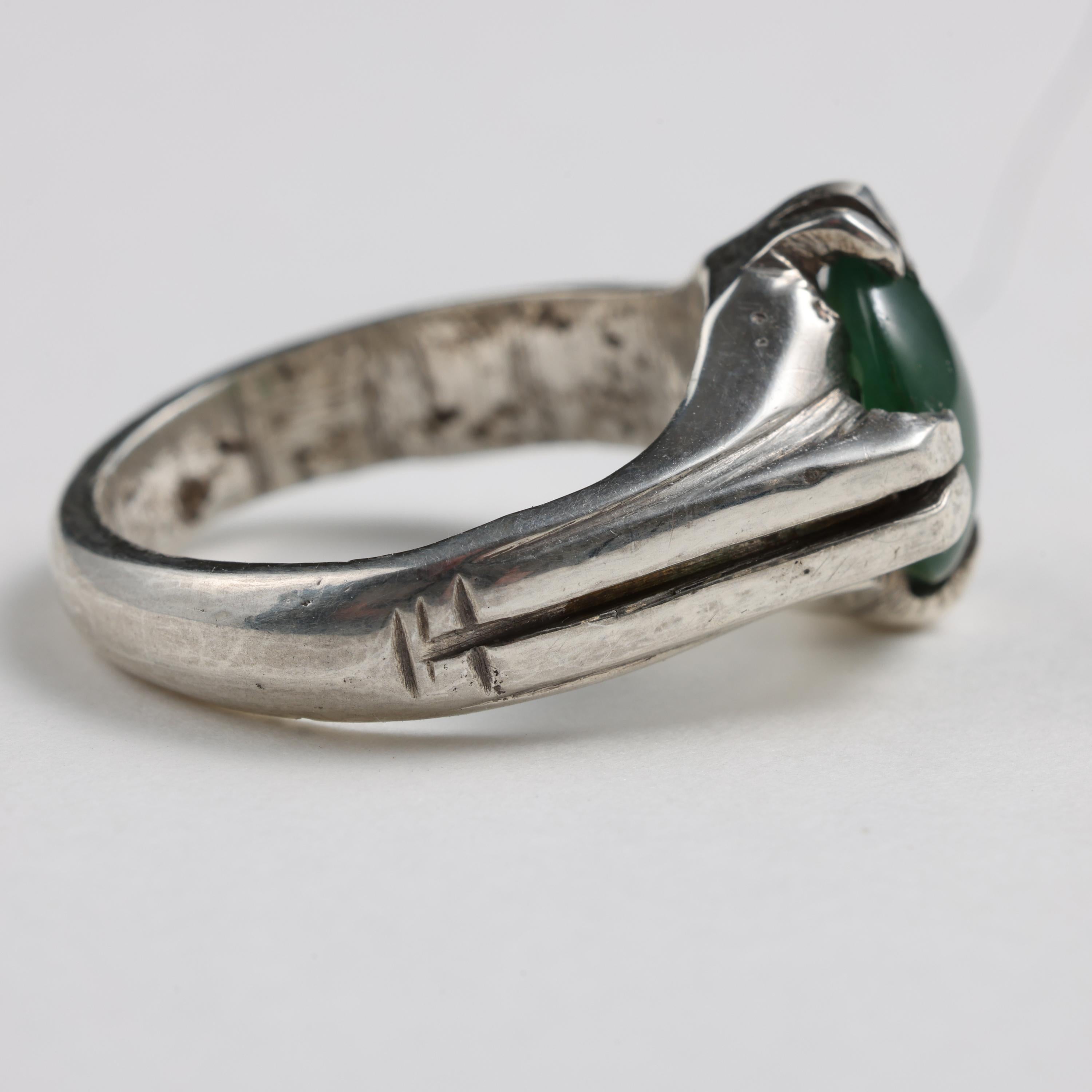 Artisan Omphacite Jade Ring in Silver, Certified Untreated Fei Cui