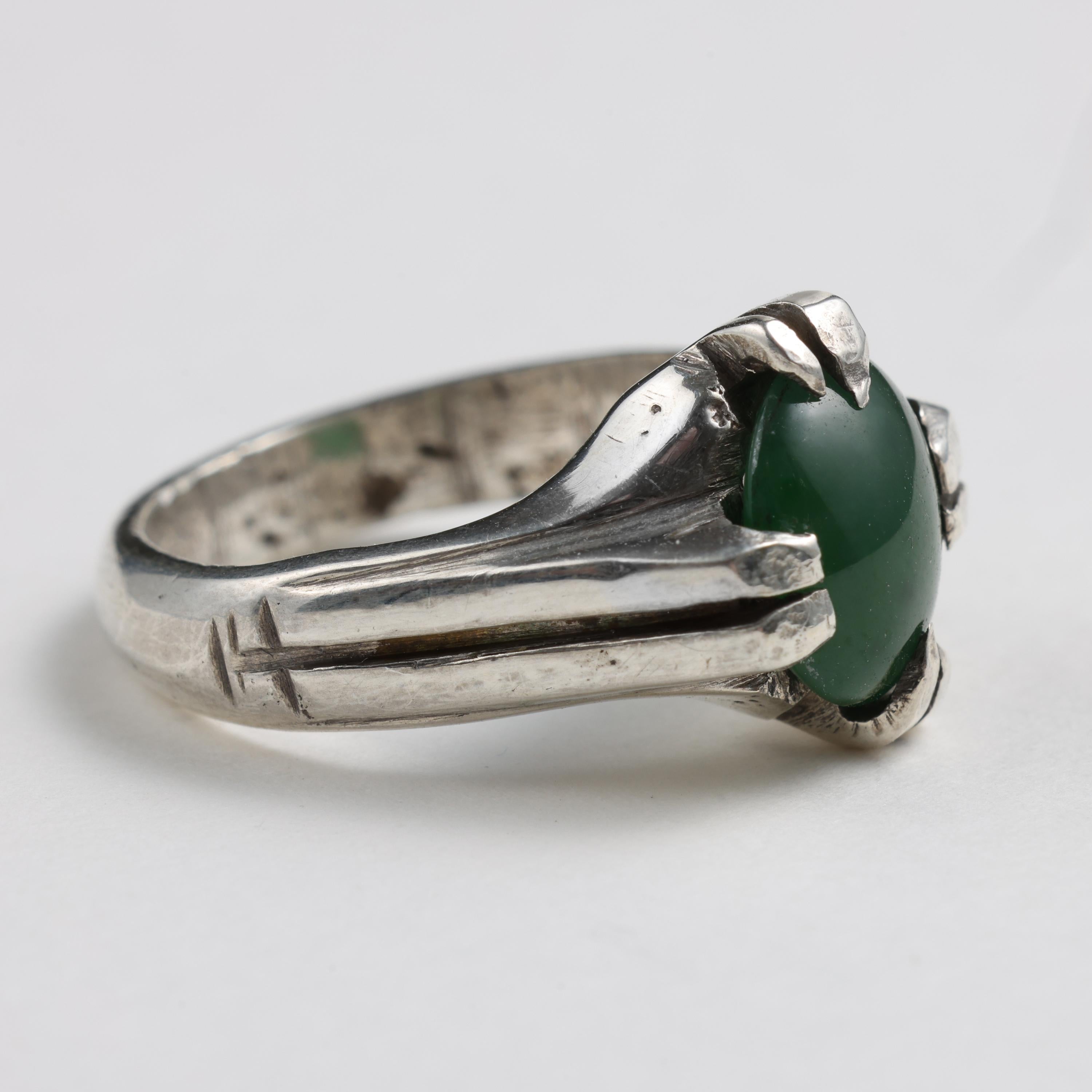 Omphacite Jade Ring in Silver, Certified Untreated Fei Cui In Good Condition In Southbury, CT
