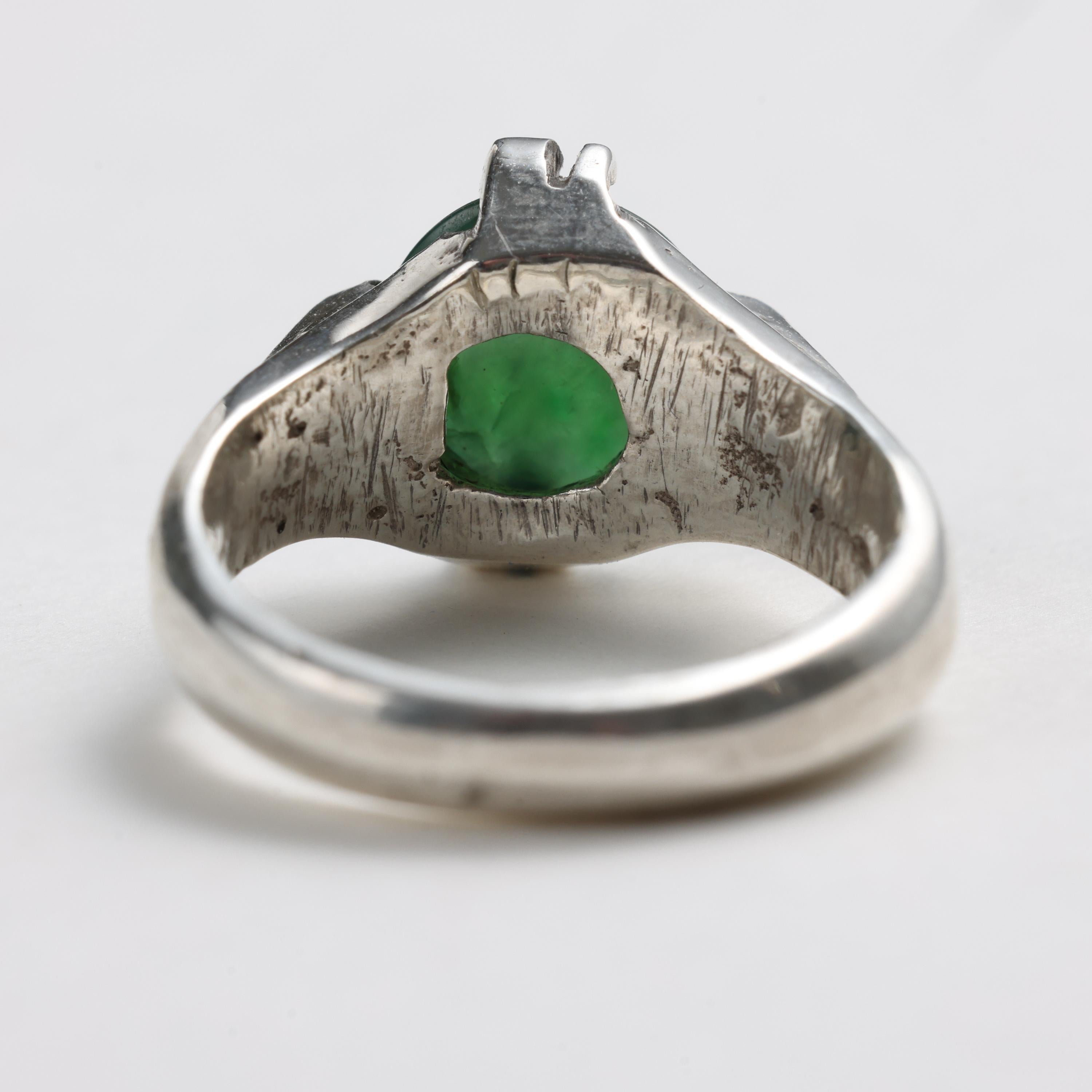 Women's or Men's Omphacite Jade Ring in Silver, Certified Untreated Fei Cui