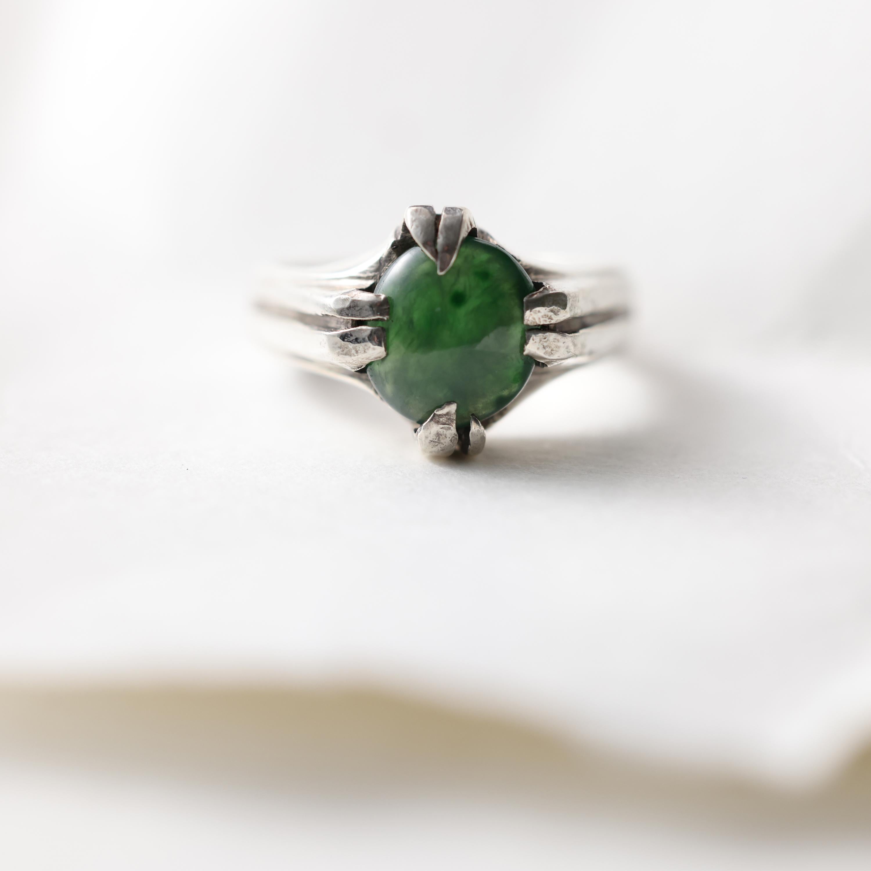 Omphacite Jade Ring in Silver, Certified Untreated Fei Cui 2