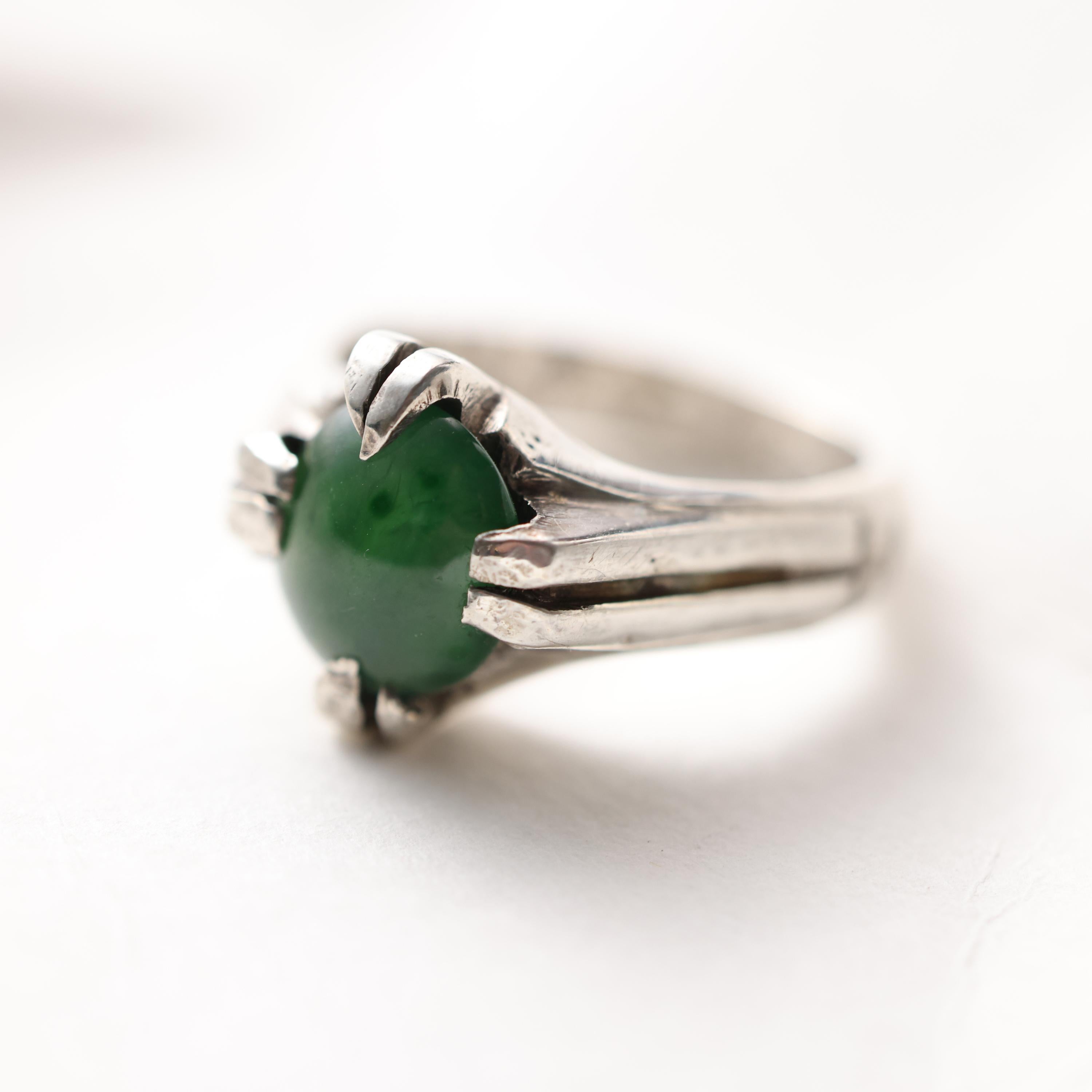 Omphacite-Jade-Ring aus Silber, zertifizierter unbehandelter Fei Cui im Angebot 3