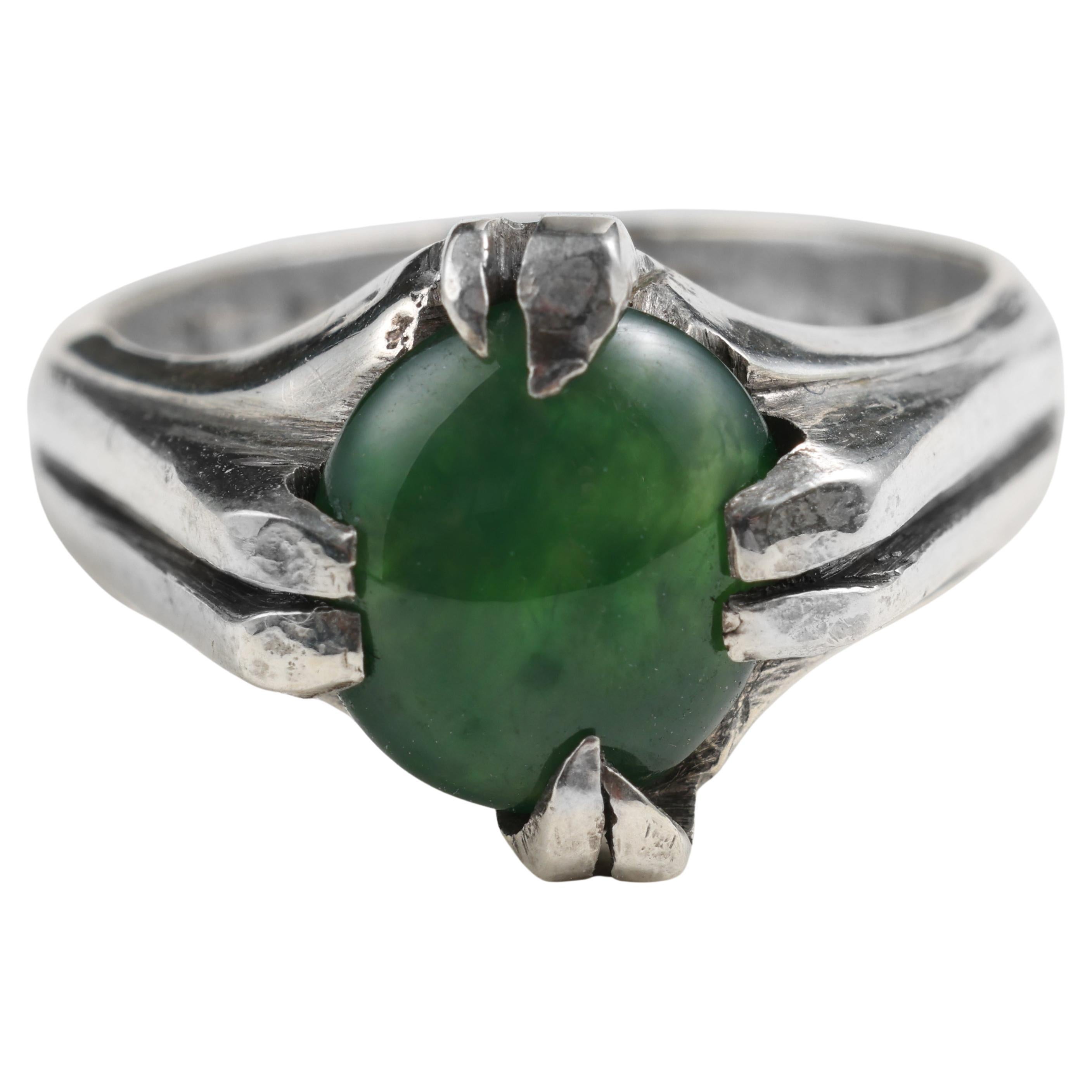 Omphacite Jade Ring in Silver, Certified Untreated Fei Cui