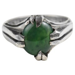 Retro Omphacite Jade Ring in Silver, Certified Untreated Fei Cui