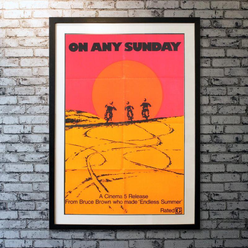 On Any Sunday, Unframed Poster, 1971

Original One Sheet (27 X 41 Inches). Original US One Sheet movie poster for the Motocross documentary. Rare silkscreen day-glo 'Sunset Style', the best and most desirable poster for the film. Filmmaker Bruce