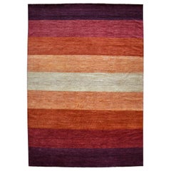 On Clearance Colorful Hand Knotted Striped Gabbeh Pure Wool Oriental Rug