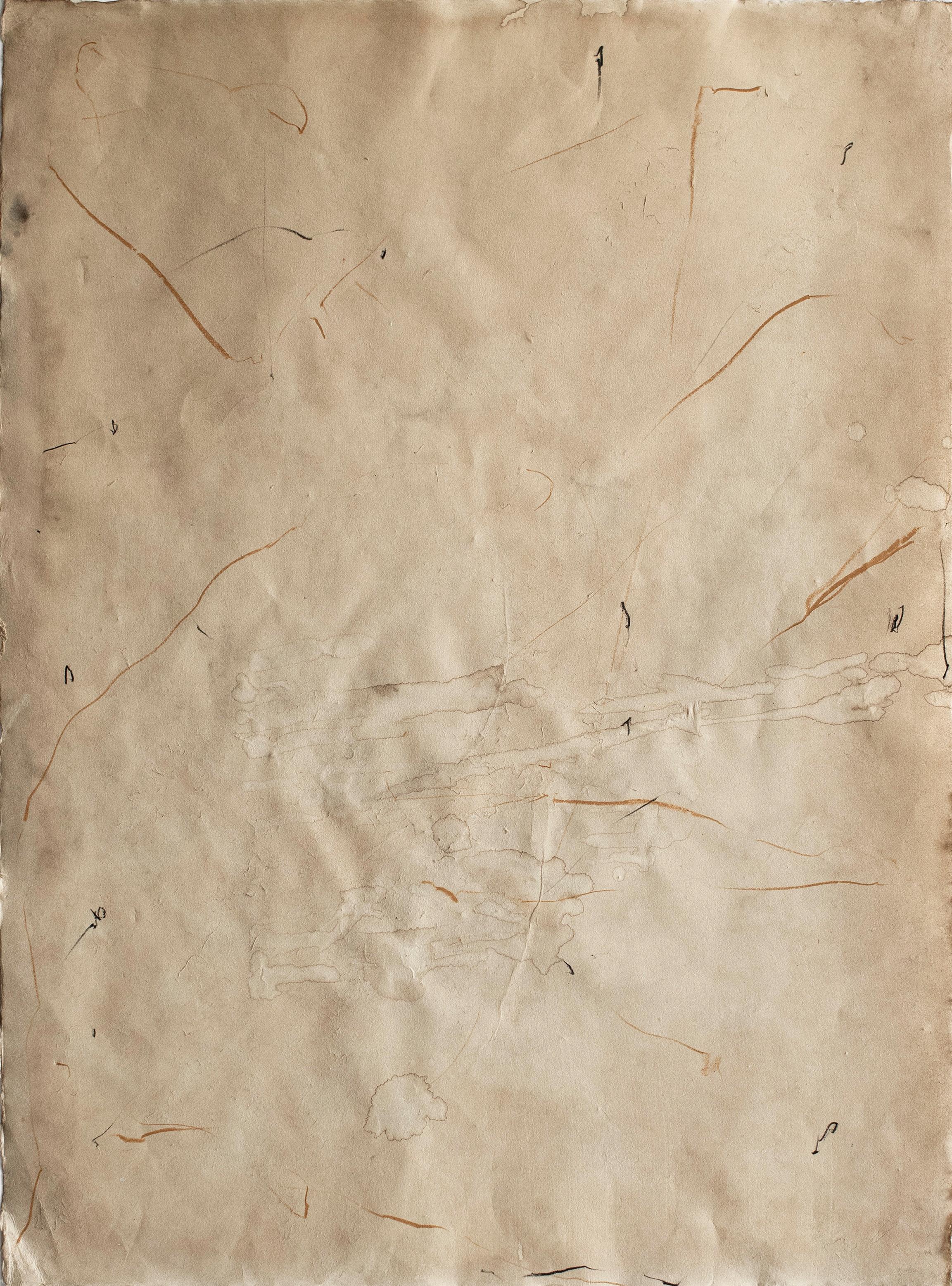 On Hansen Abstract Painting – む, Einzigartige Arbeit auf Papier. Mixed-Media-Gemälde auf Awagami-Papier