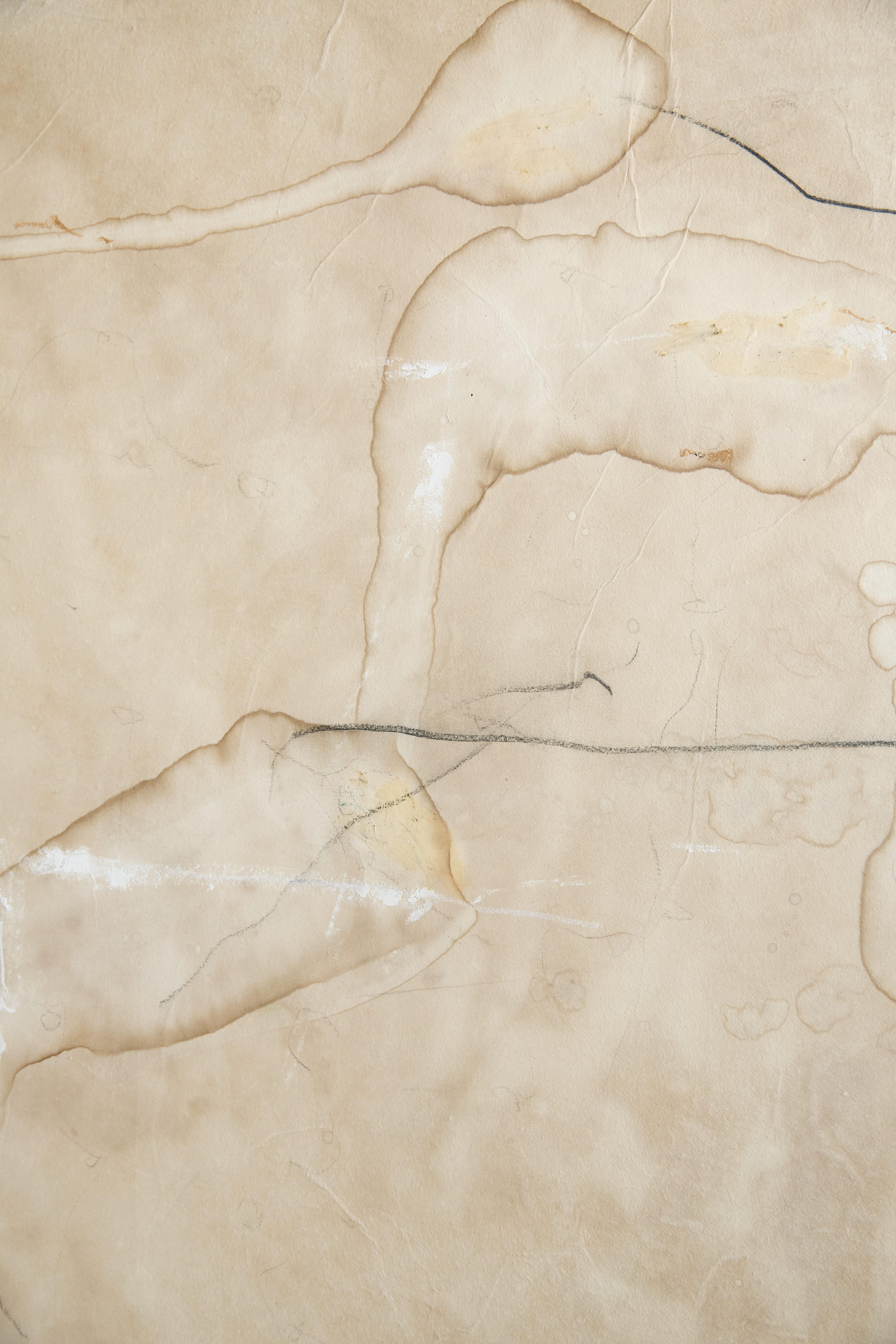 Auf Hansen Abstrakte Mischtechnik in Erdtönen mit gestischen Markierungen, 2025 (Beige), Abstract Painting, von On Hansen