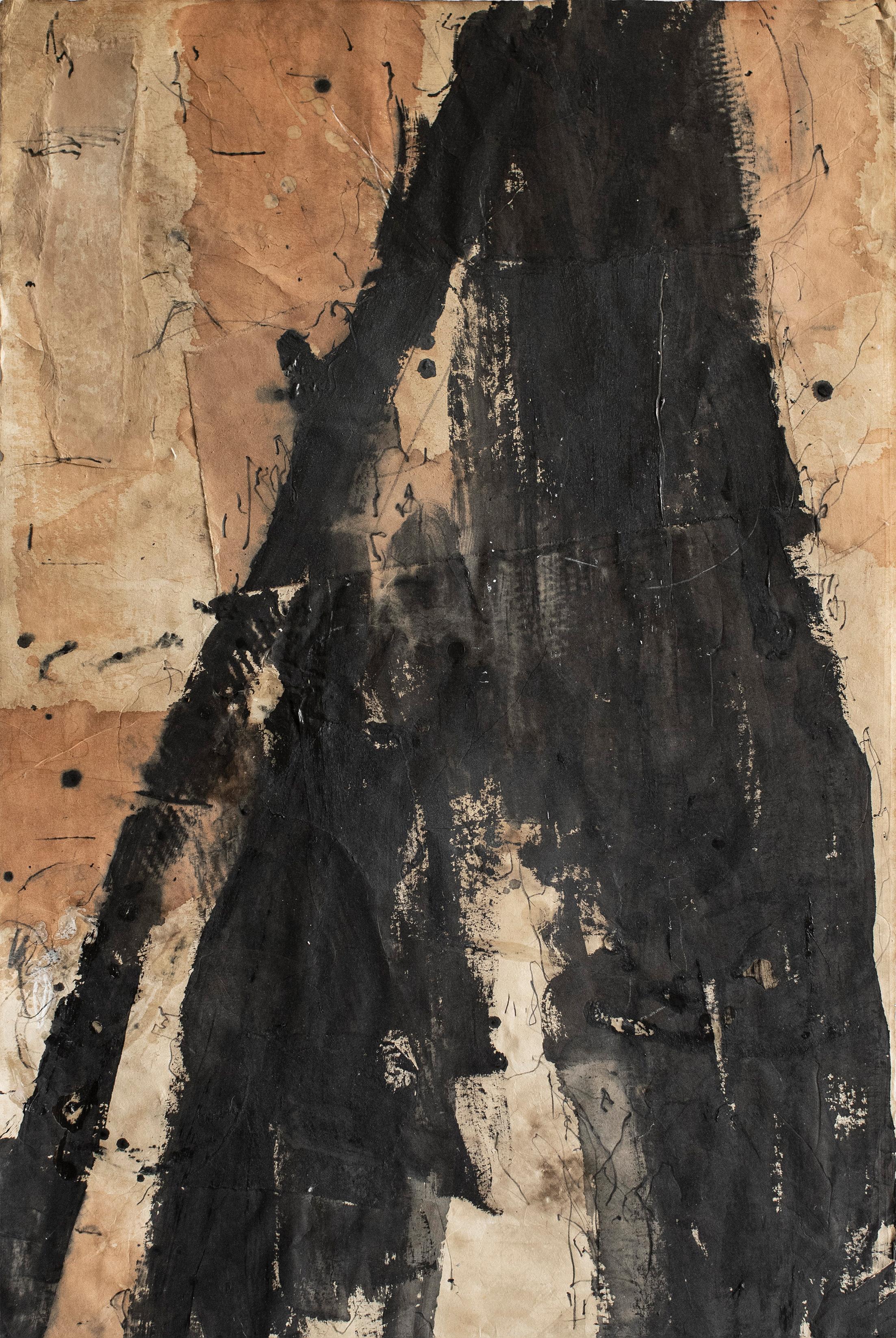 Abstract Drawing di On Hansen - Rinzen. Pittura astratta a tecnica mista su carta Washi fatta a mano.