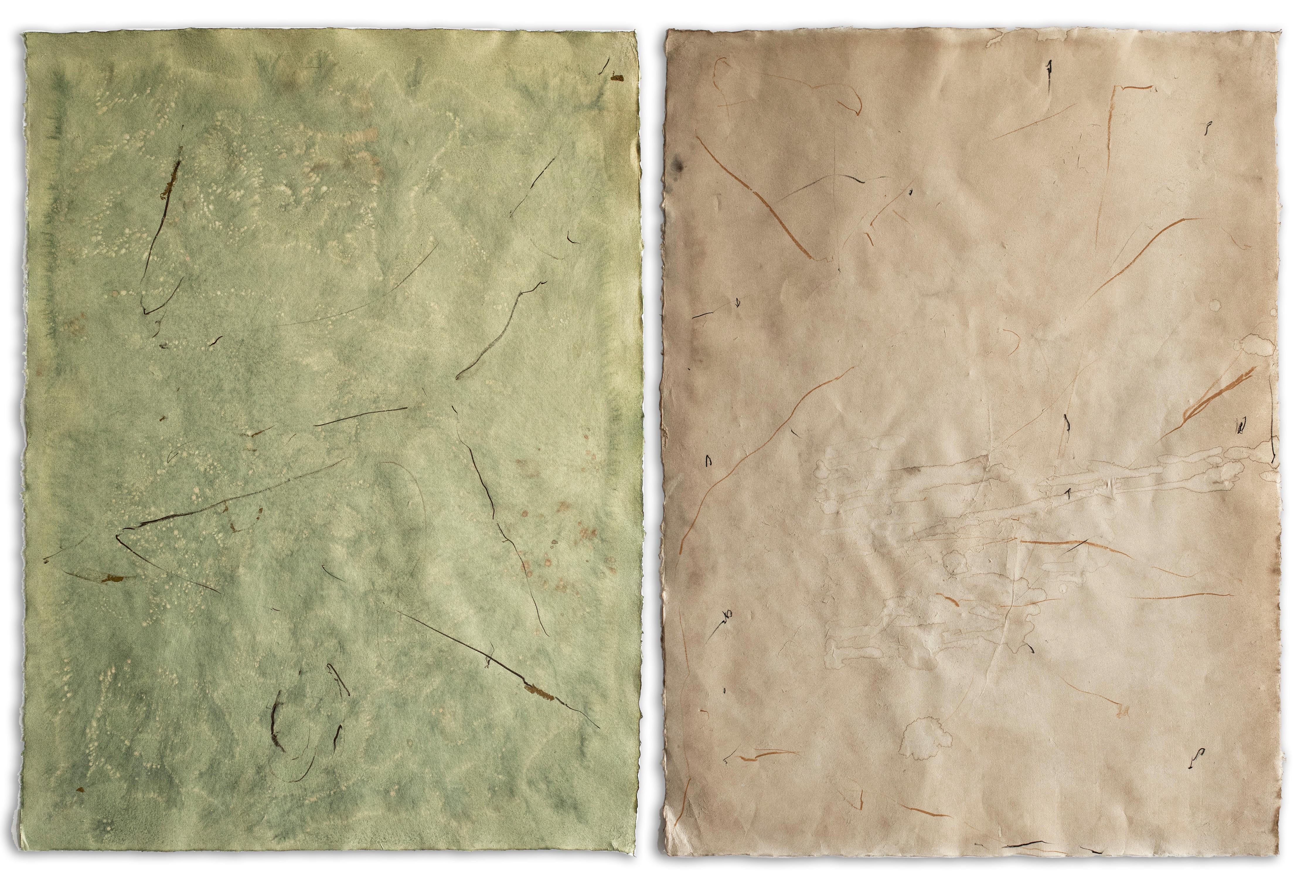 On Hansen Abstract Painting - Surōdansu and む Diptych, Mixed media painting on Awagami paper