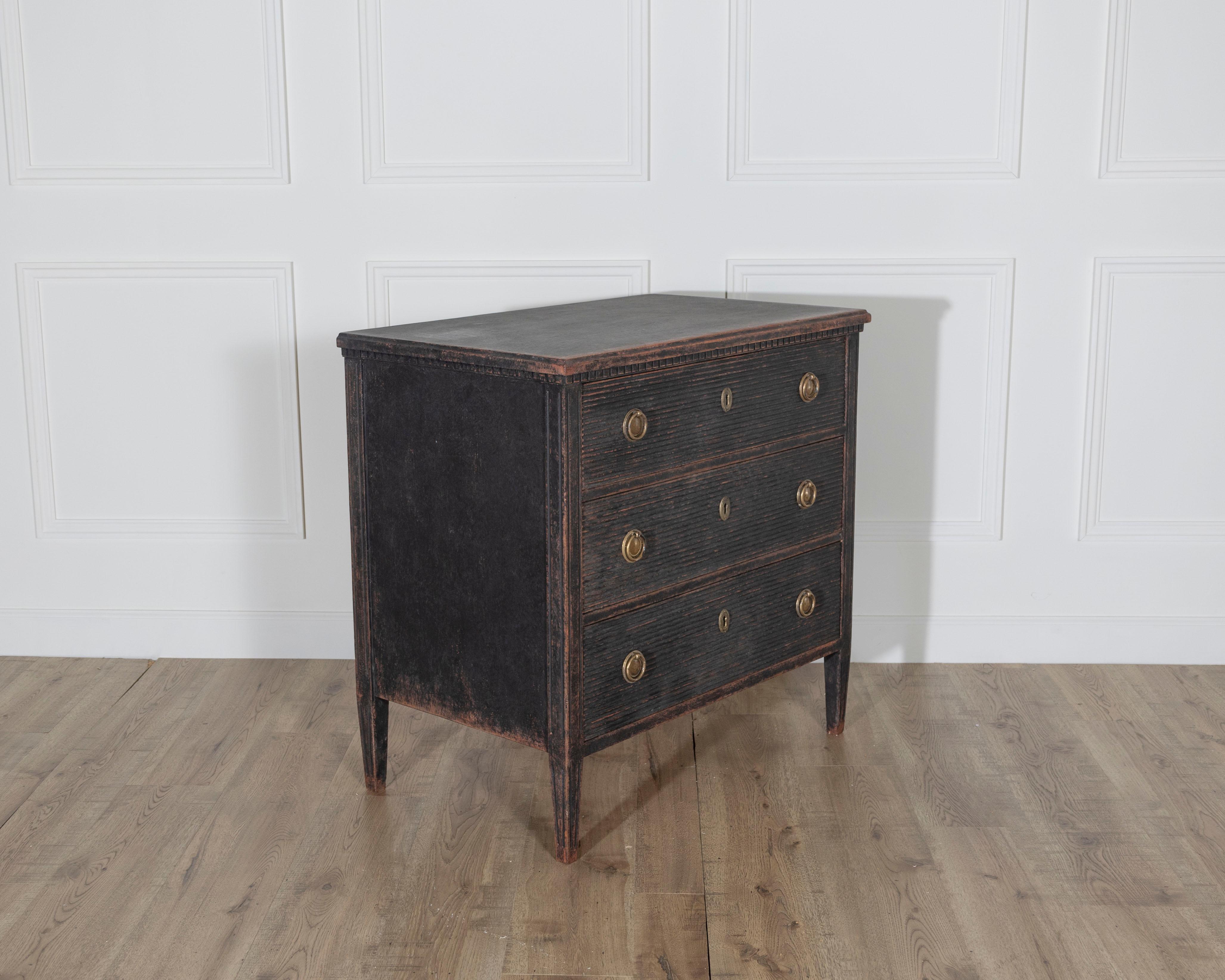 Swedish ON HOLD -A Gustavian style chest of drawers in black with beautiful patina For Sale